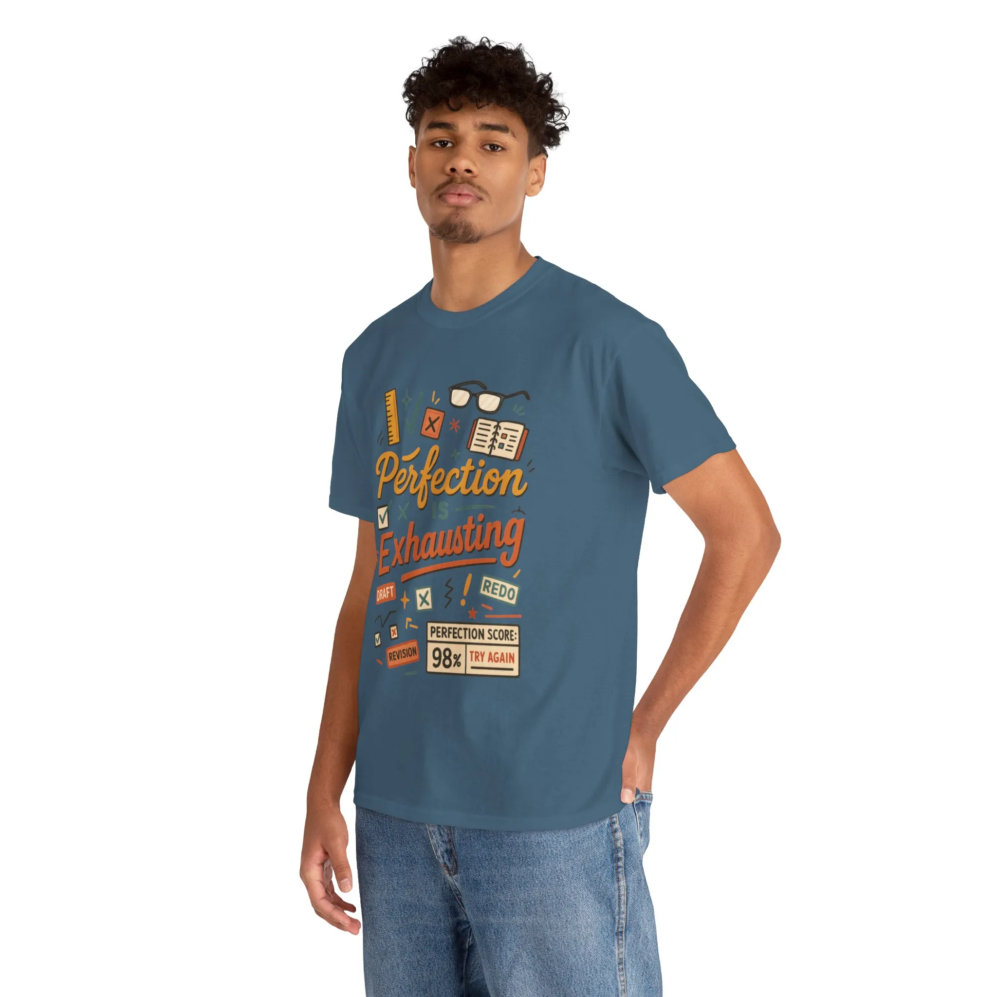 Perfection is Exhausting Tee, Funny T-Shirt for Students, Relaxed Fit Unisex Top, Gift for Graduates, Motivational Apparel, Casual Wear - Image 36