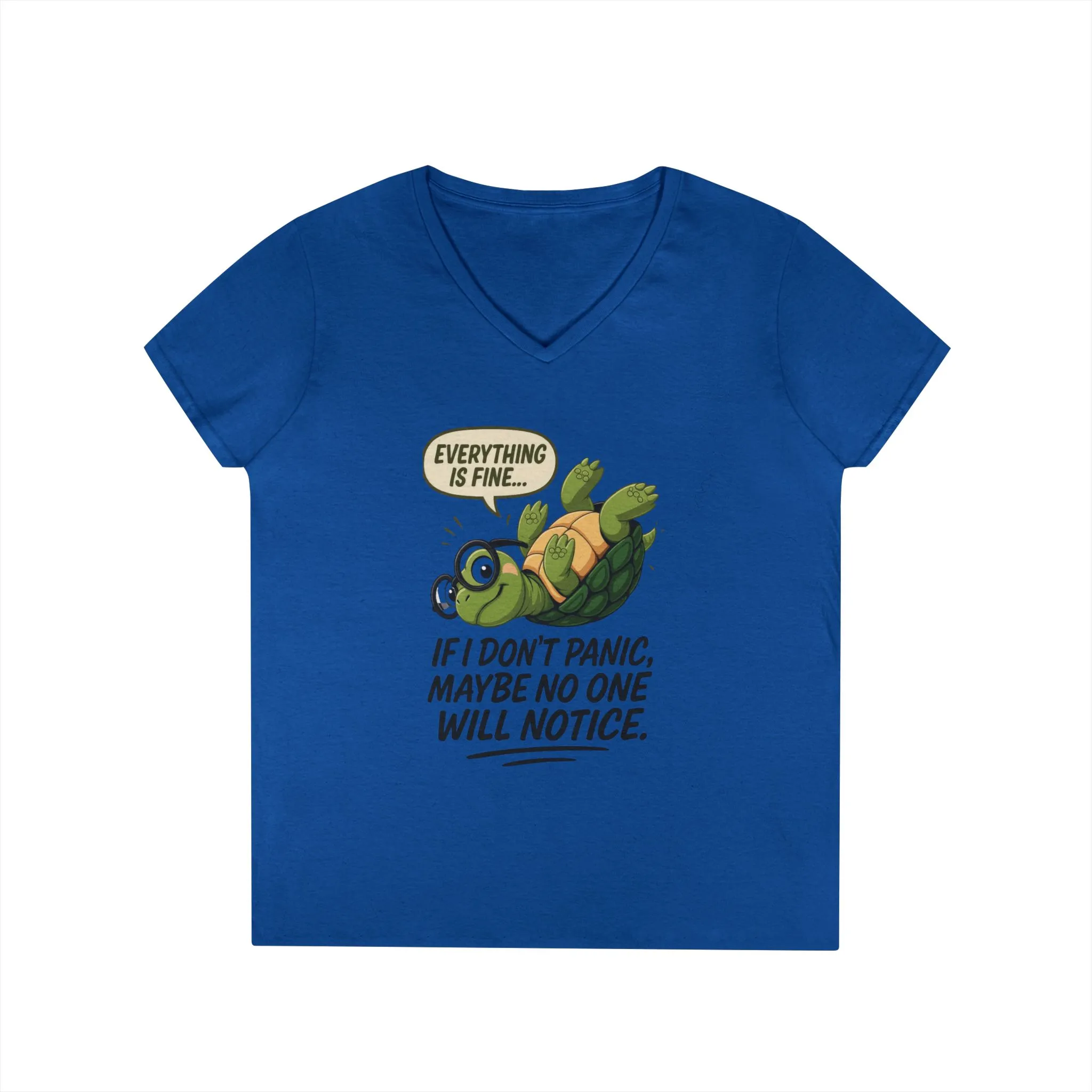 Cute & Comfy Turtle V-Neck T-Shirt, Everything is fine.. design, Gift for Animal Lovers, Casual Wear, Fun Quotes, Positive message tee - Image 16
