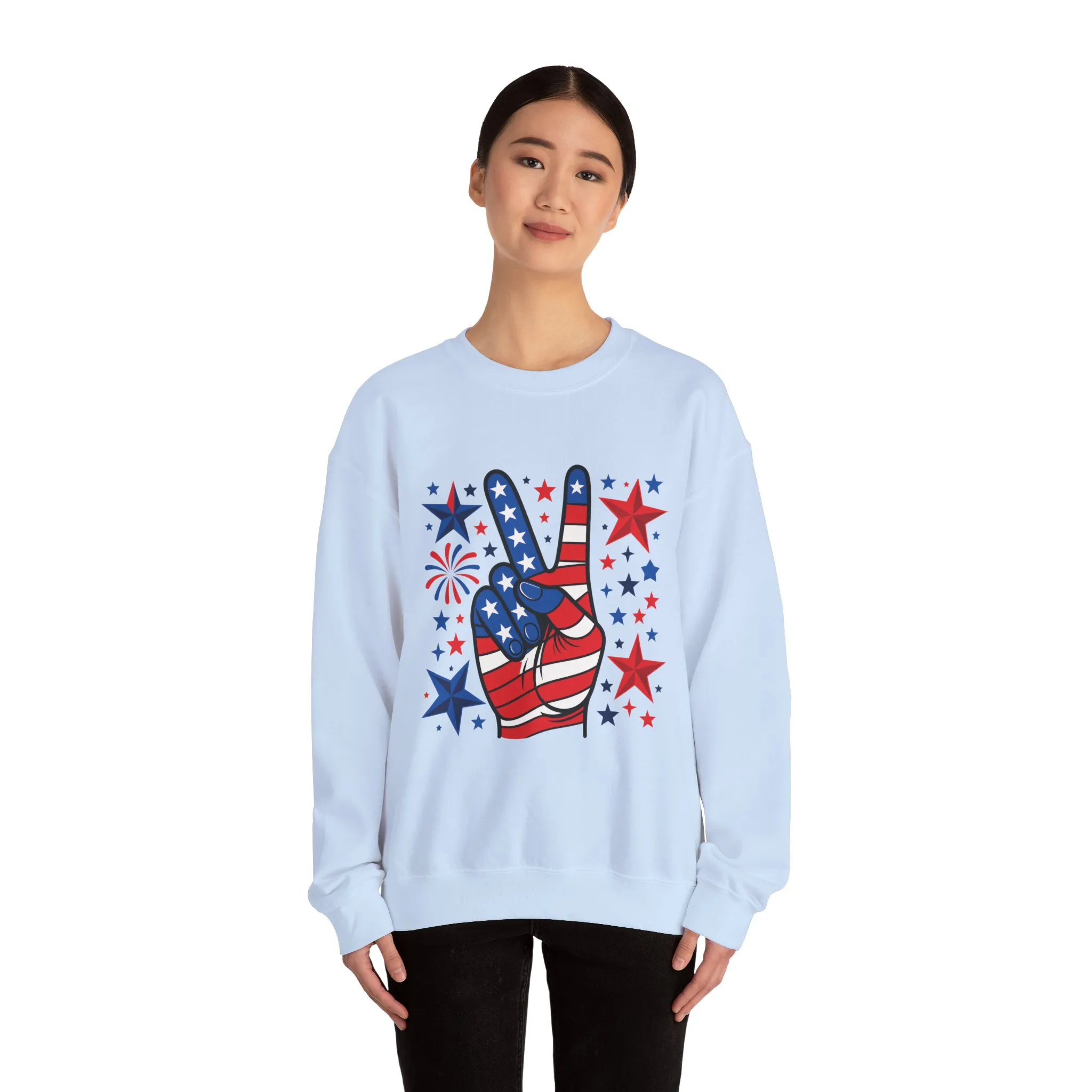 Patriotic Peace Crewneck Sweatshirt - Unisex Heavy Blend, 4th of July Clothing, Peace Sign Design, Casual Wear, Gift for Him/Her - Image 26