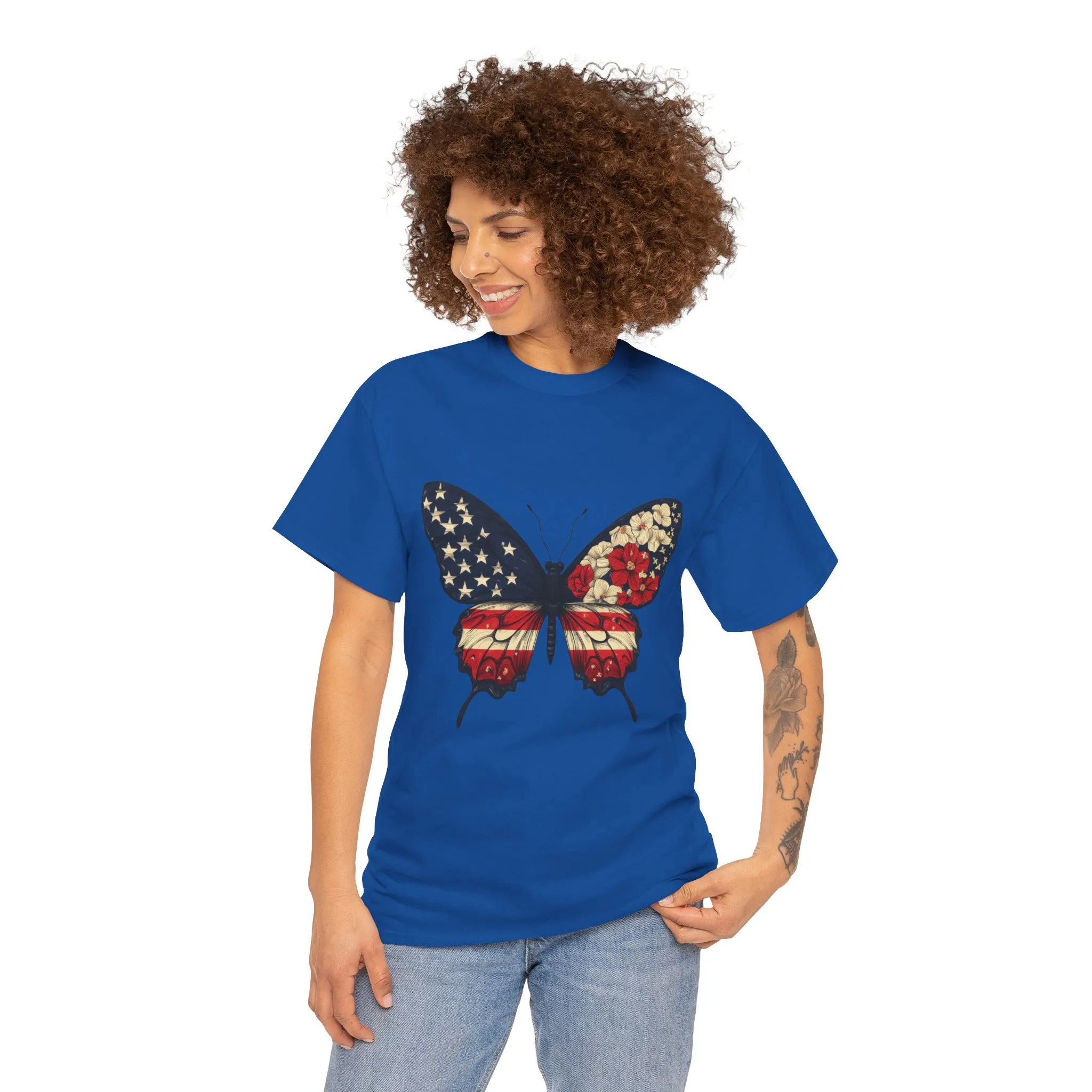 Patriotic Butterfly Tee, Unisex T-Shirt, American Flag Shirt, Nature Lover Gift, July 4th Apparel, USA Pride Clothing, Womens Patriotic Tee