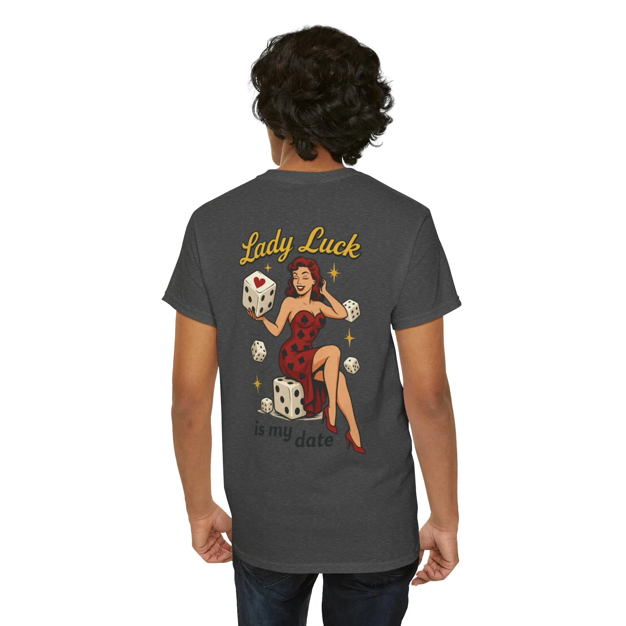 Lucky Me Tee, Retro Lady Luck Shirt for Men, Gambling & Dice Themed Tee, Vintage Pin-Up Vegas Gift, Good Luck Gifts, for Luck Enthusiasts - Image 11