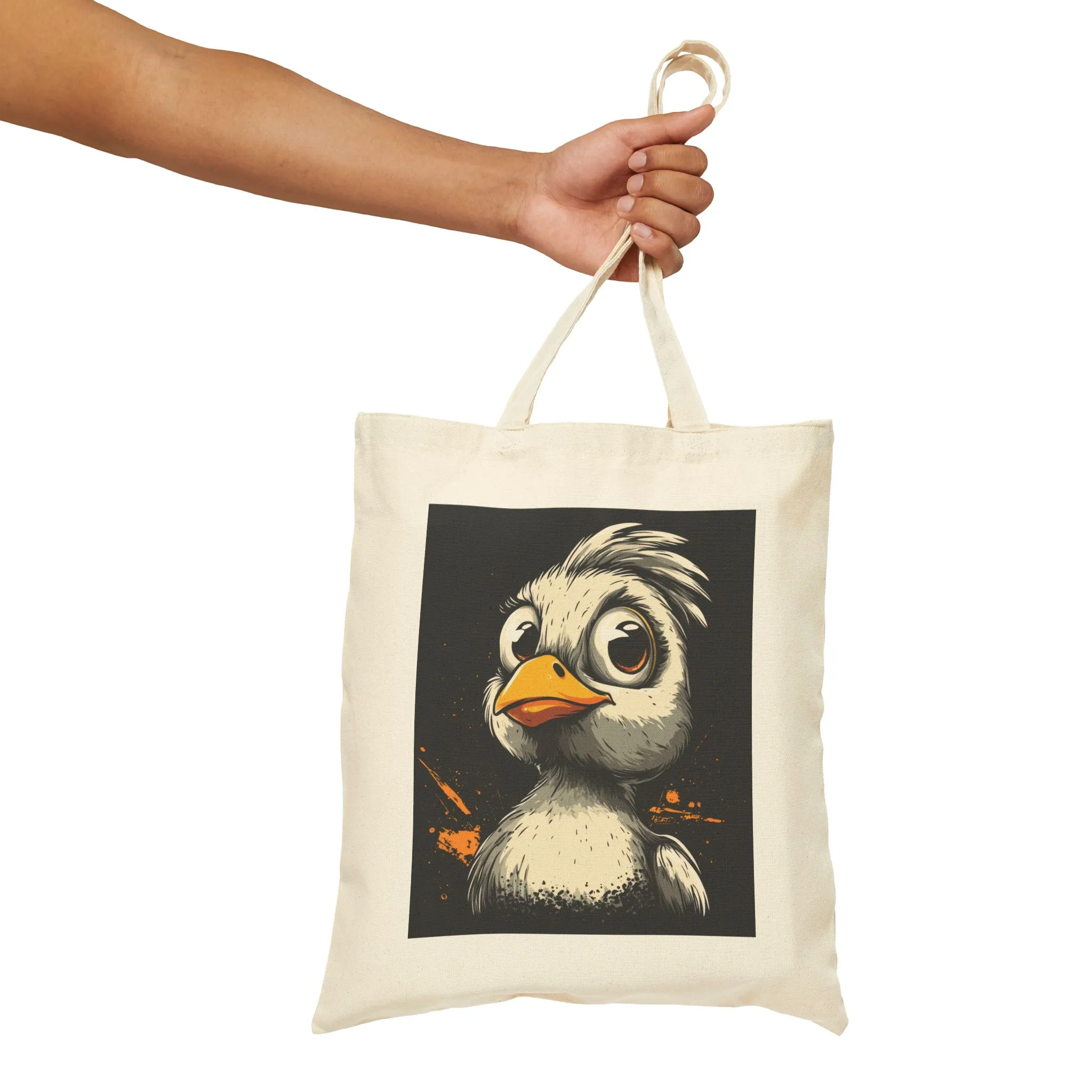 Cool Cartoon Bird Tote Bag, Funny Grumpy Duck Character Street Art Style, Bold Graphic Animal Print Canvas Bag, Cute Bird Art - Image 4
