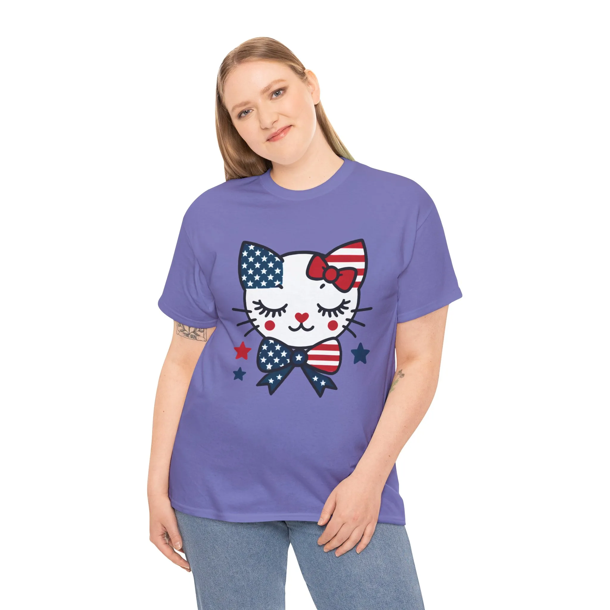 Patriotic Cat Womens Tee, Cute Cat Shirt, Womens T-Shirt, July 4th Outfit, Independence Day Gift, Animal Lover Apparel - Image 2