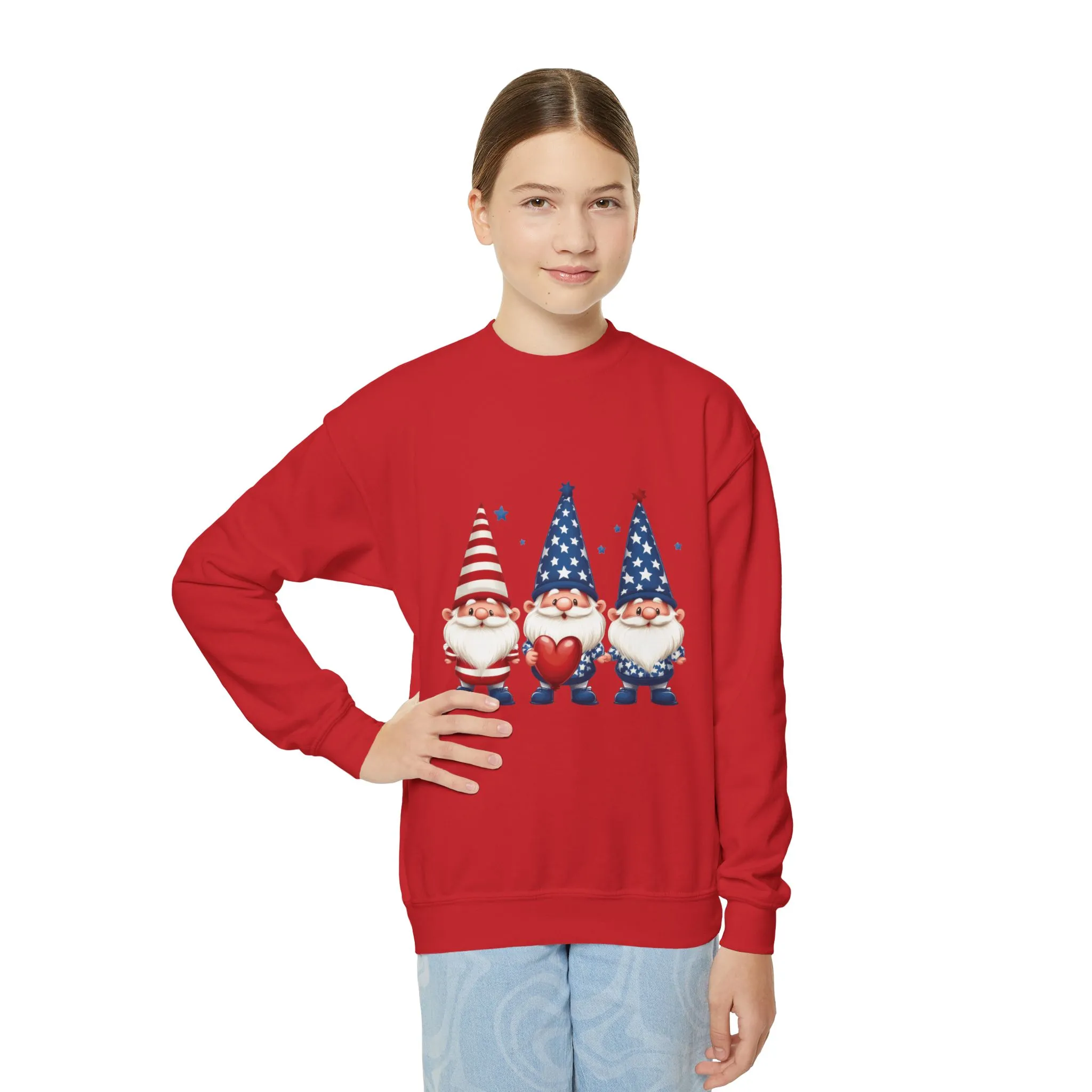 Patriotic Gnome Youth Crewneck Sweatshirt, 4th of July Sweatshirt, Cute Gnome Pullover, Summer Camp Outfit, Kids Holiday Apparel - Image 12