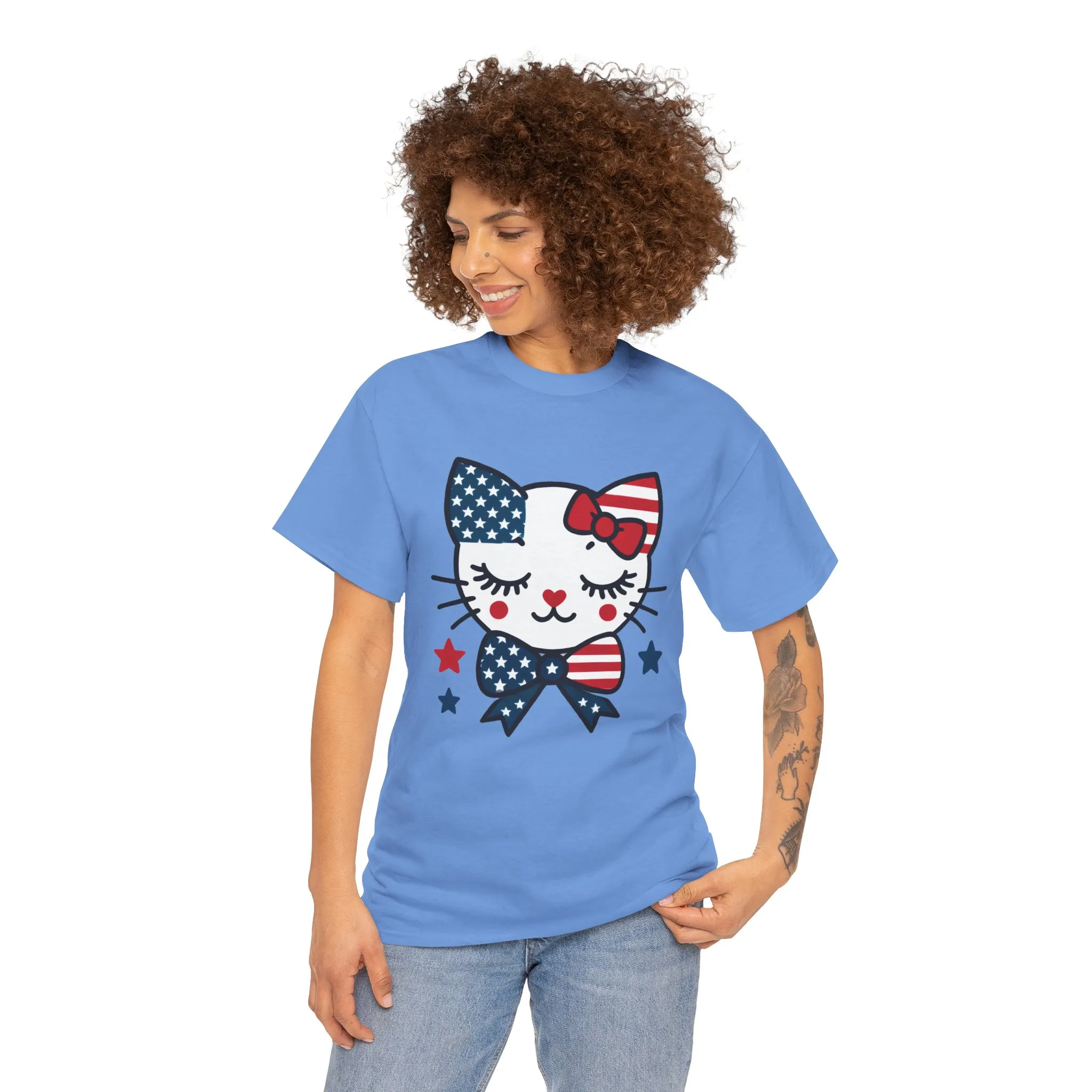 Patriotic Cat Womens Tee, Cute Cat Shirt, Womens T-Shirt, July 4th Outfit, Independence Day Gift, Animal Lover Apparel - Image 14