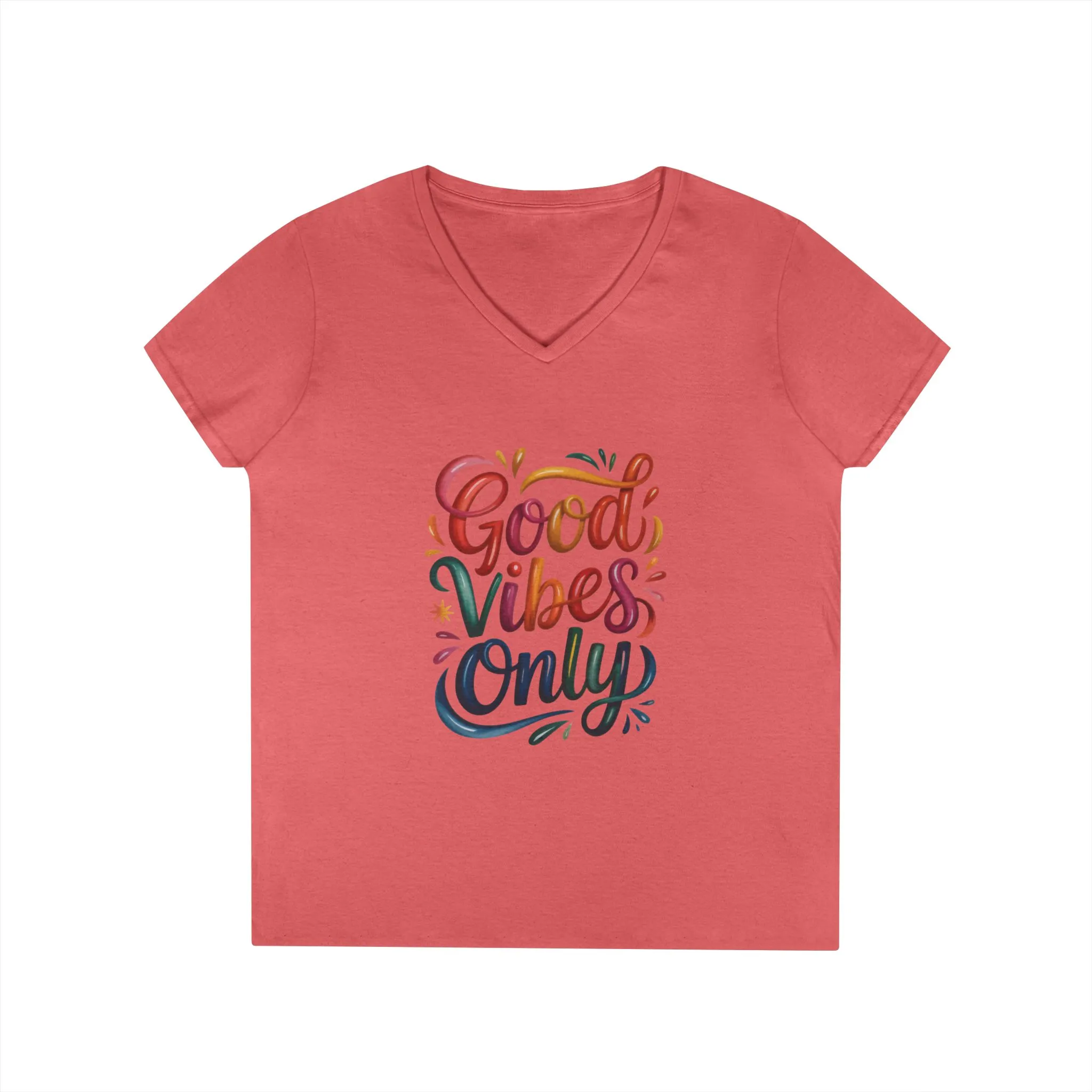 Good Vibes Only Ladies' V-Neck T-Shirt | Positive Message Tee, Casual Wear, Gift for Her, Summer Style, Feel Good Fashion, Positive Energy - Image 4