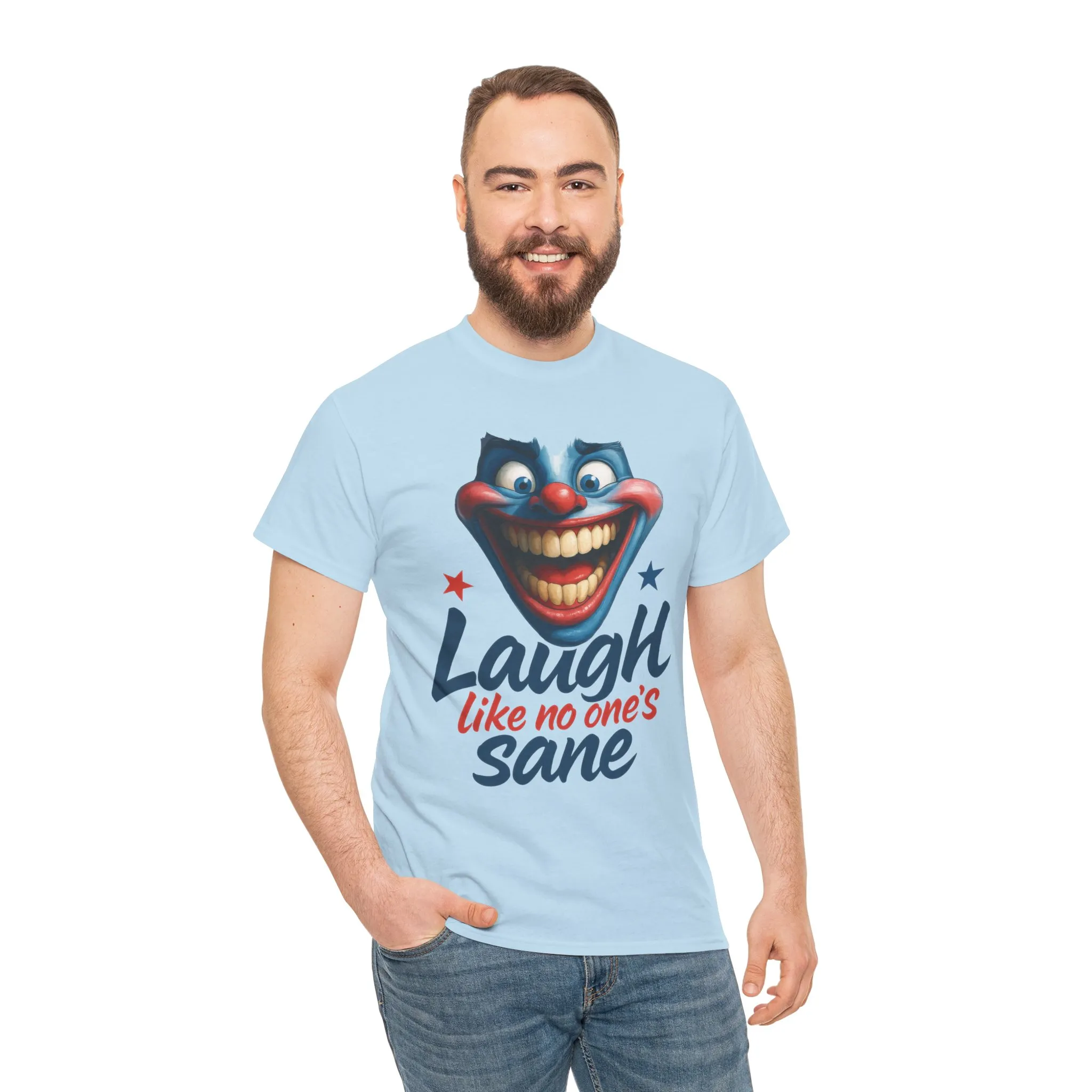 Funny Clown Face Unisex Heavy Cotton Tee, Creepy Clown Face T-Shirt, Humor T-Shirt,Clown Theme Shirt, Funny Horror Graphic Tee - Image 4