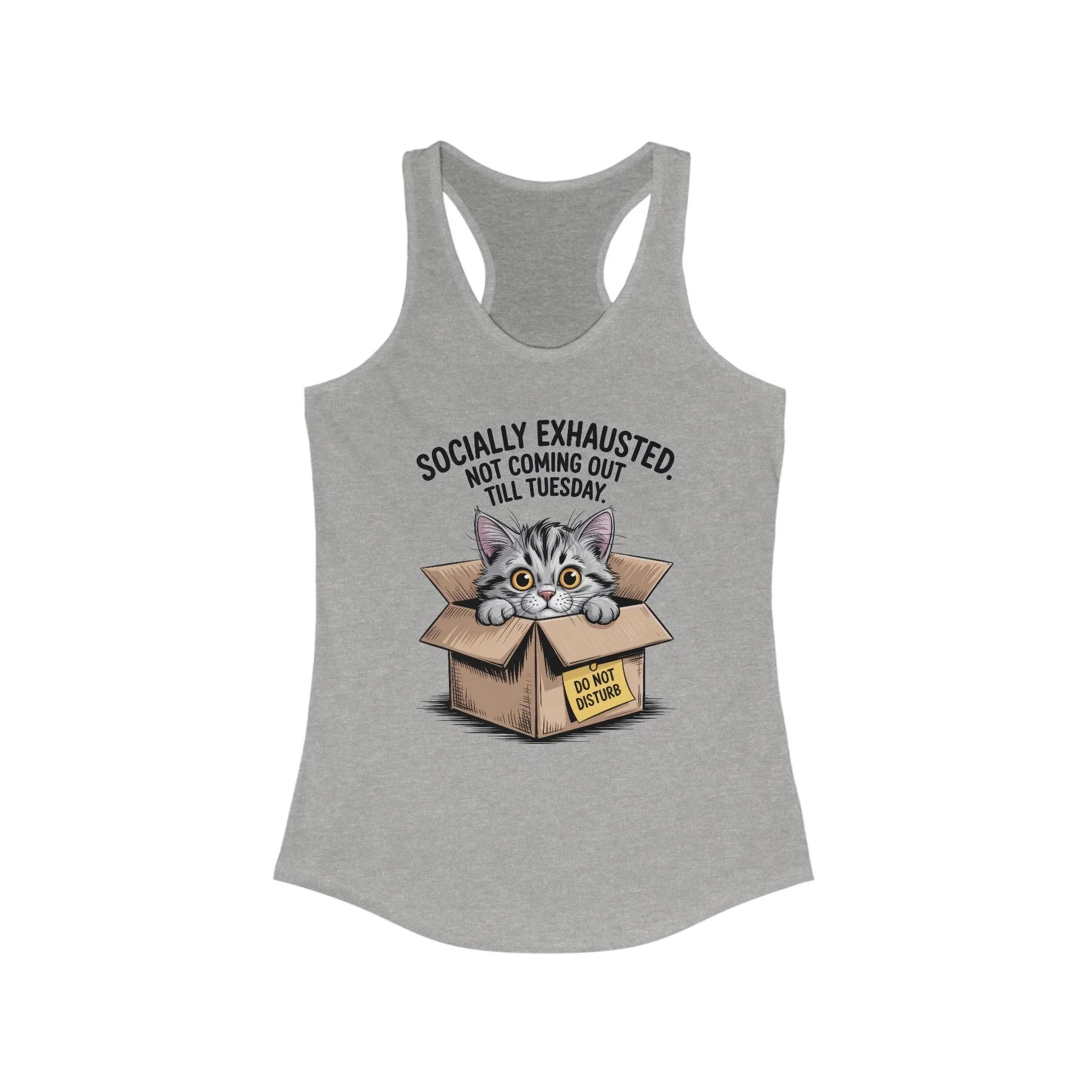 Socially Exhausted Cat Tank Top - Funny Women's Racerback Tee, Gift for Cat Lovers, Relaxed Fit Top for Casual Wear, Perfect for [...] - Image 5