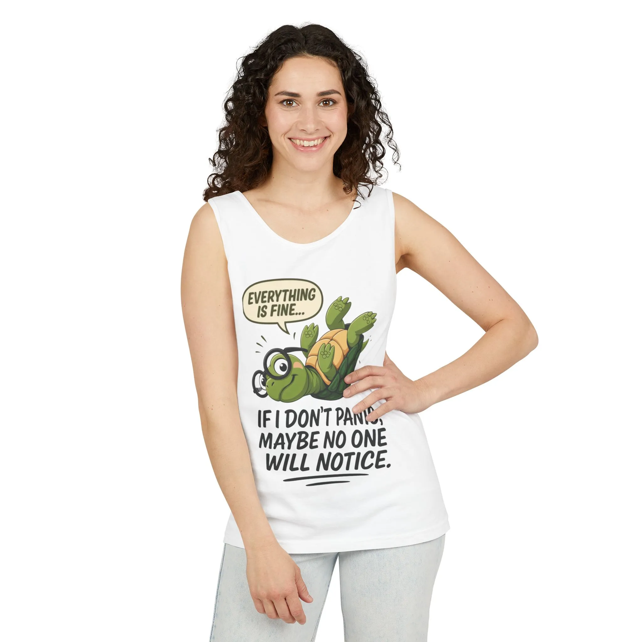 Funny Turtle Womens Tank Top, Everything is Fine, Womens Summer Apparel, Relaxed Fit, Pool Party, Beachwear, Humorous Gift - Image 4