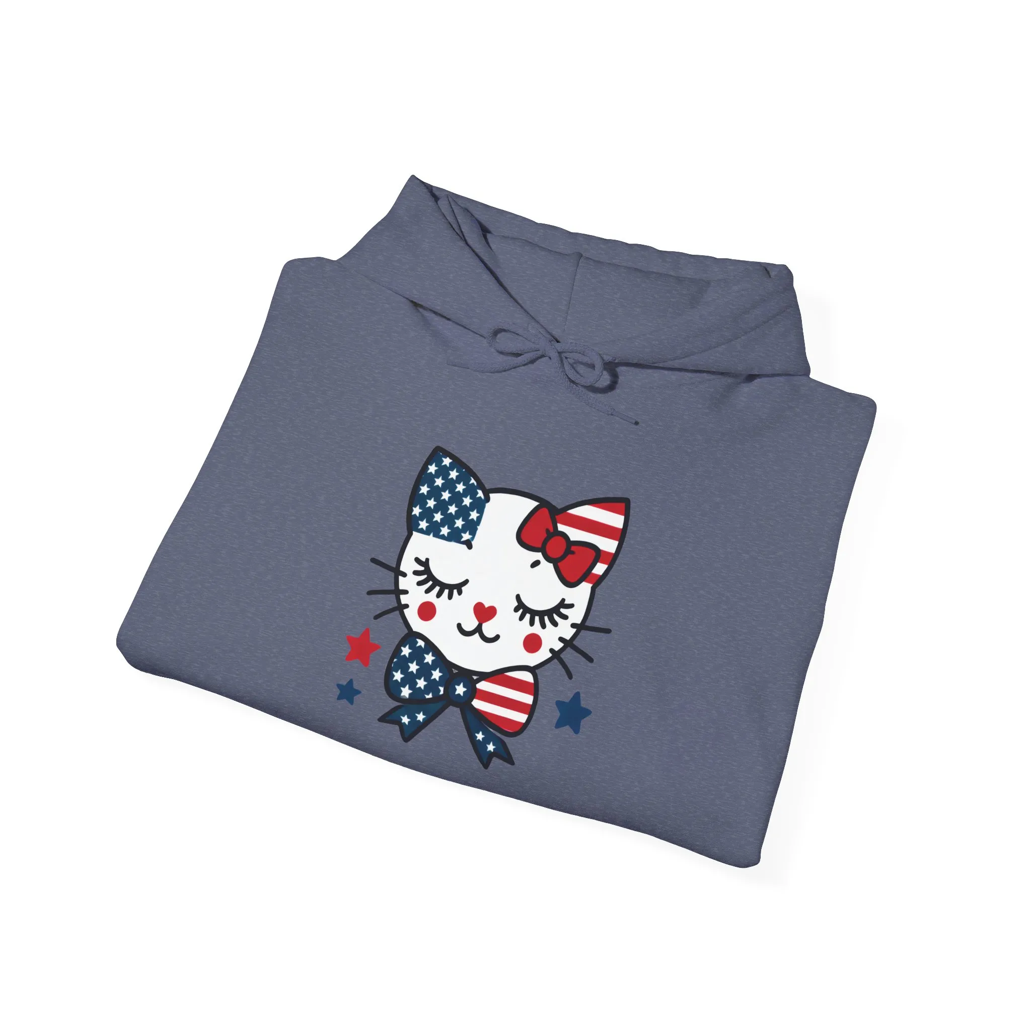 Cute Cat Patriot Womens Hoodie, Womens Heavy Blend Sweatshirt, Gift for Cat Lovers, 4th of July Apparel, Perfect for Independence Day - Image 2