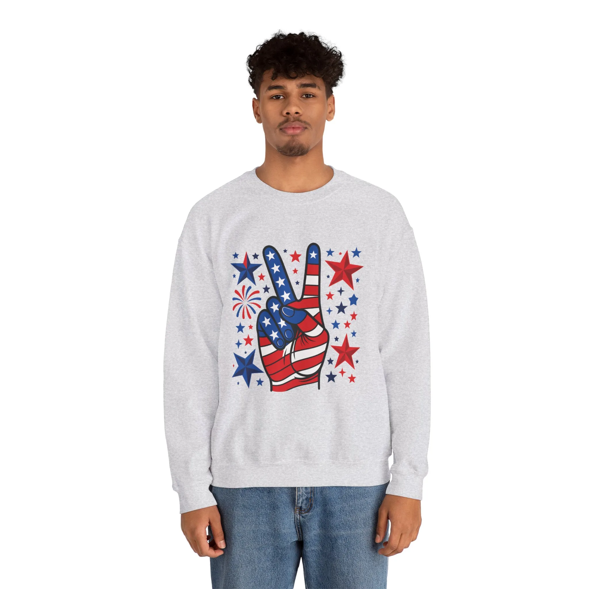 Patriotic Peace Crewneck Sweatshirt - Unisex Heavy Blend, 4th of July Clothing, Peace Sign Design, Casual Wear, Gift for Him/Her - Image 11