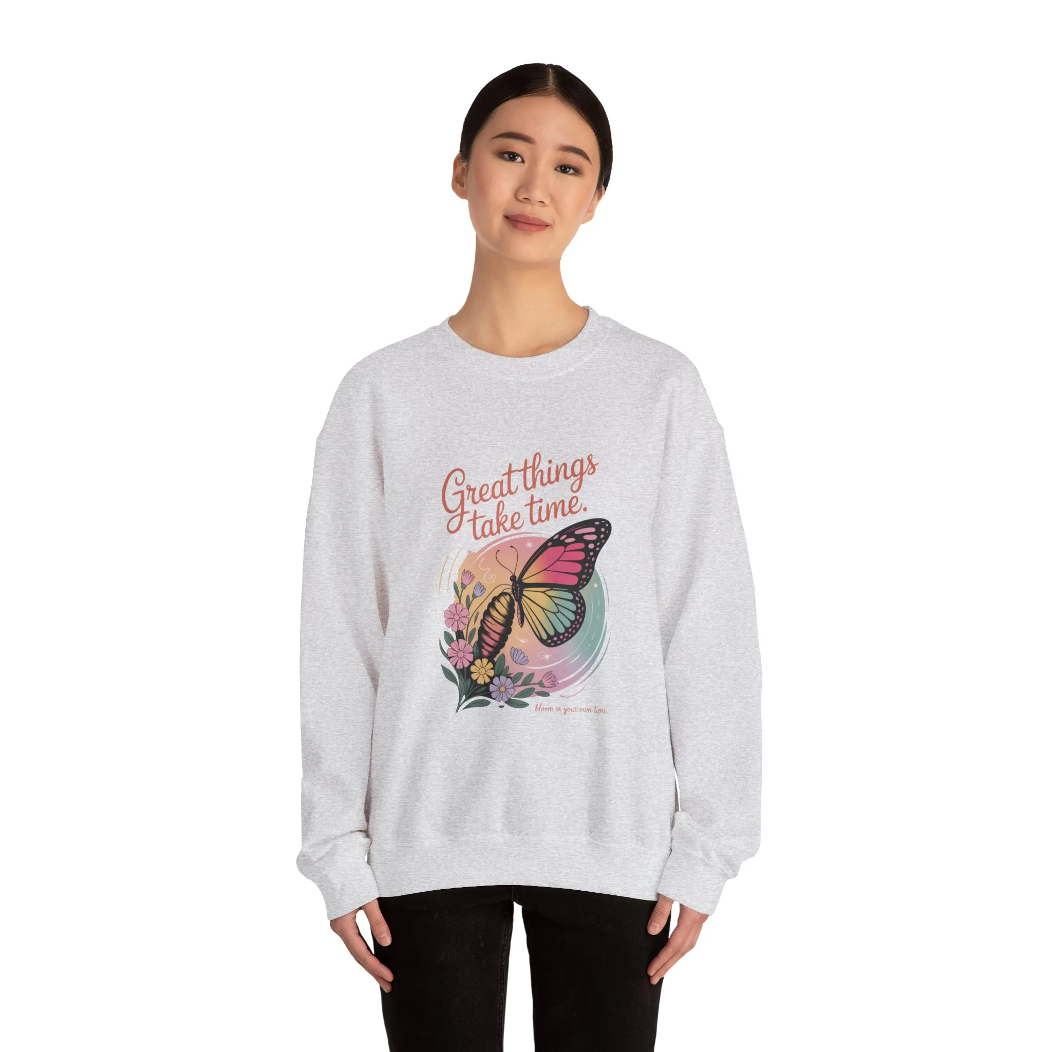 Inspirational Butterfly Sweatshirt - Great Things Take Time, Cozy Unisex Crewneck, Perfect Gift for Nature Lovers, Relaxed Style, [...]