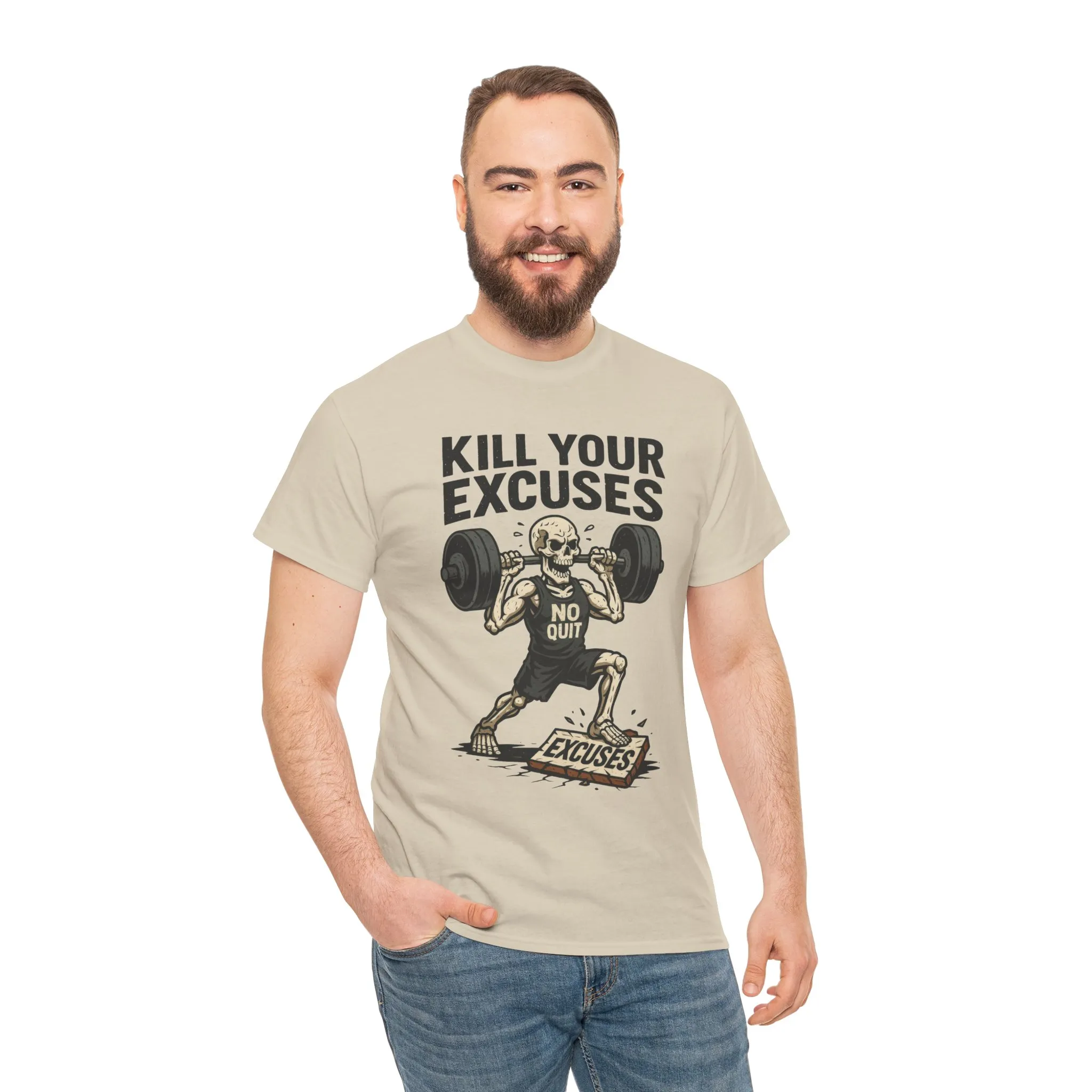 Kill Your Excuses Shirt, No Quit Skeleton Gym Tee for Men, Motivational Fitness T-Shirt, Workout Gift, Gym Apparel - Image 11