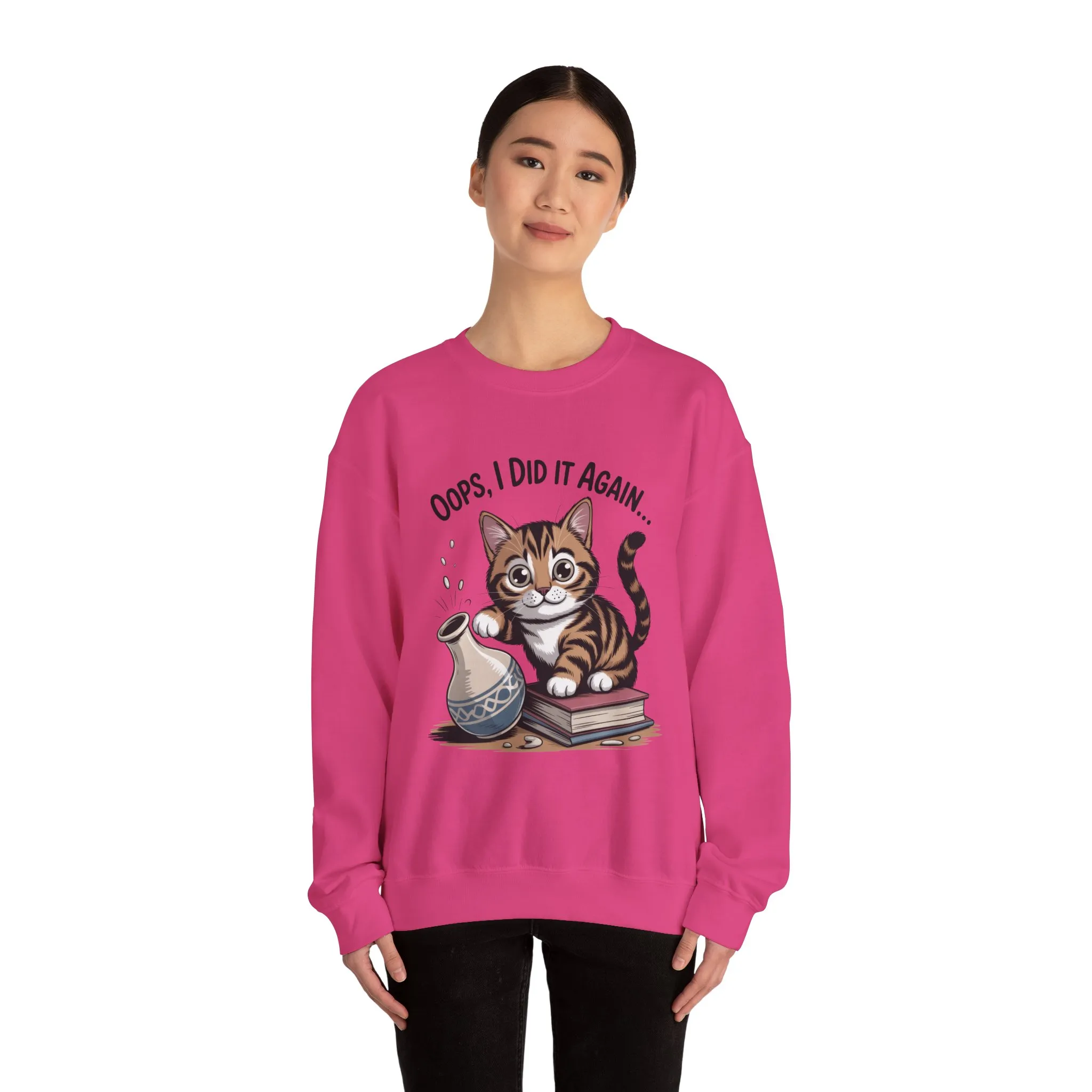 Cute Cat Oops! I Did It Again Sweatshirt, Funny Pet Lover Gift, Cozy Crewneck for Cat Moms, Purrfect for Birthdays, Casual Wear - Image 23