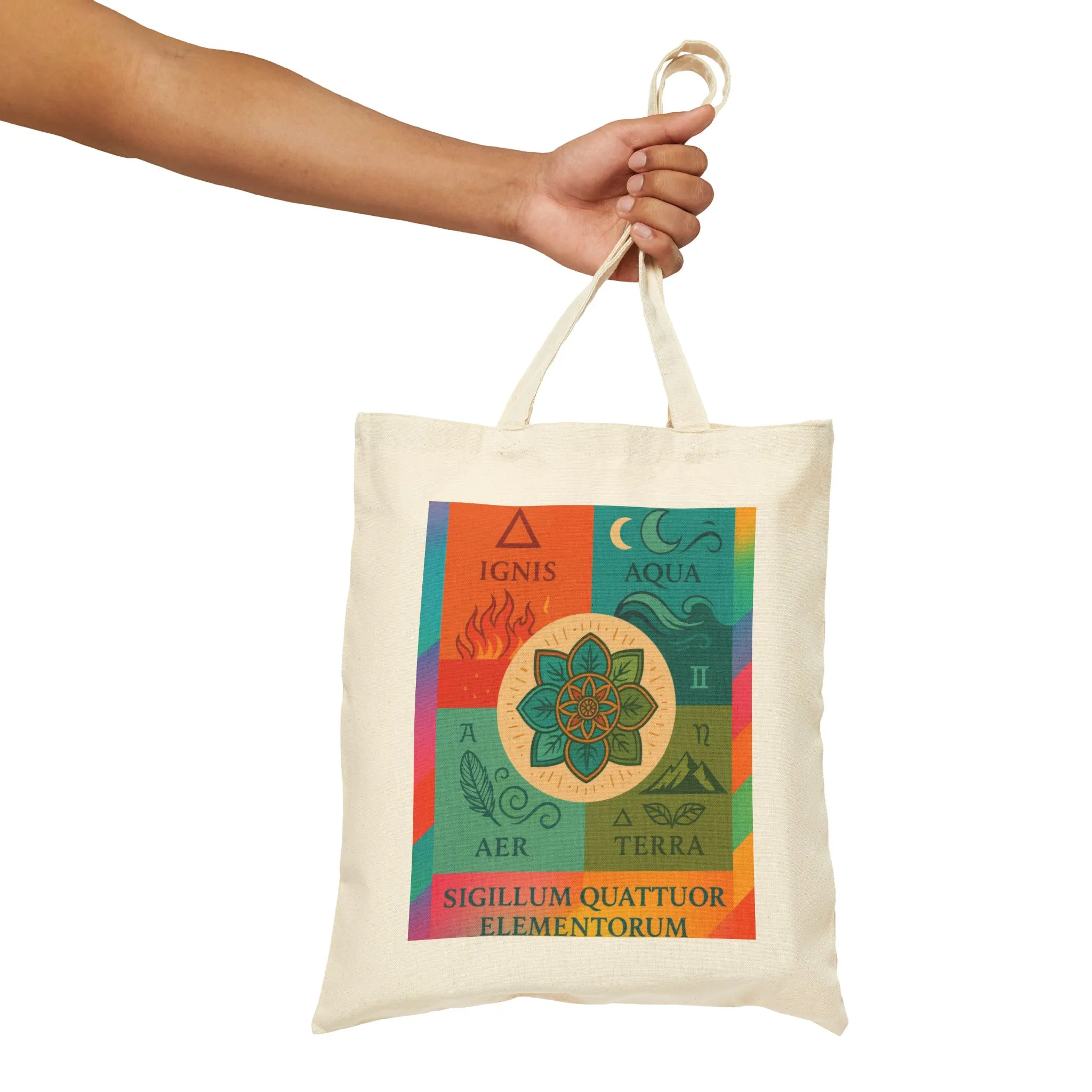 Four Elements Mandala Tote Bag, Fire, Water, Air, Earth Illustrated Symbolic Canvas Bag, Spiritual Boho Elemental Series Gift, Art Tote - Image 4