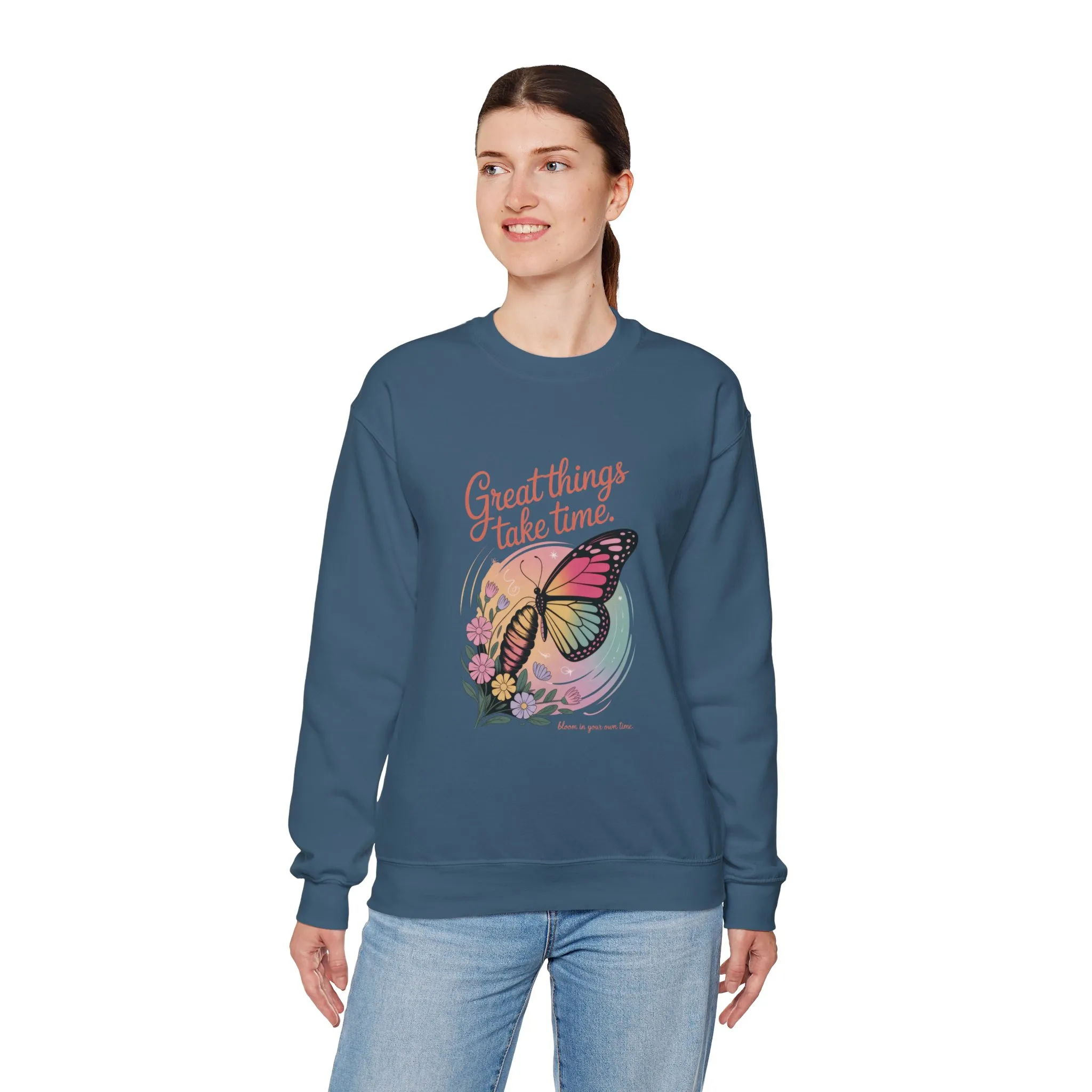 Inspirational Butterfly Sweatshirt - Great Things Take Time, Cozy Unisex Crewneck, Perfect Gift for Nature Lovers, Relaxed Style, [...] - Image 15