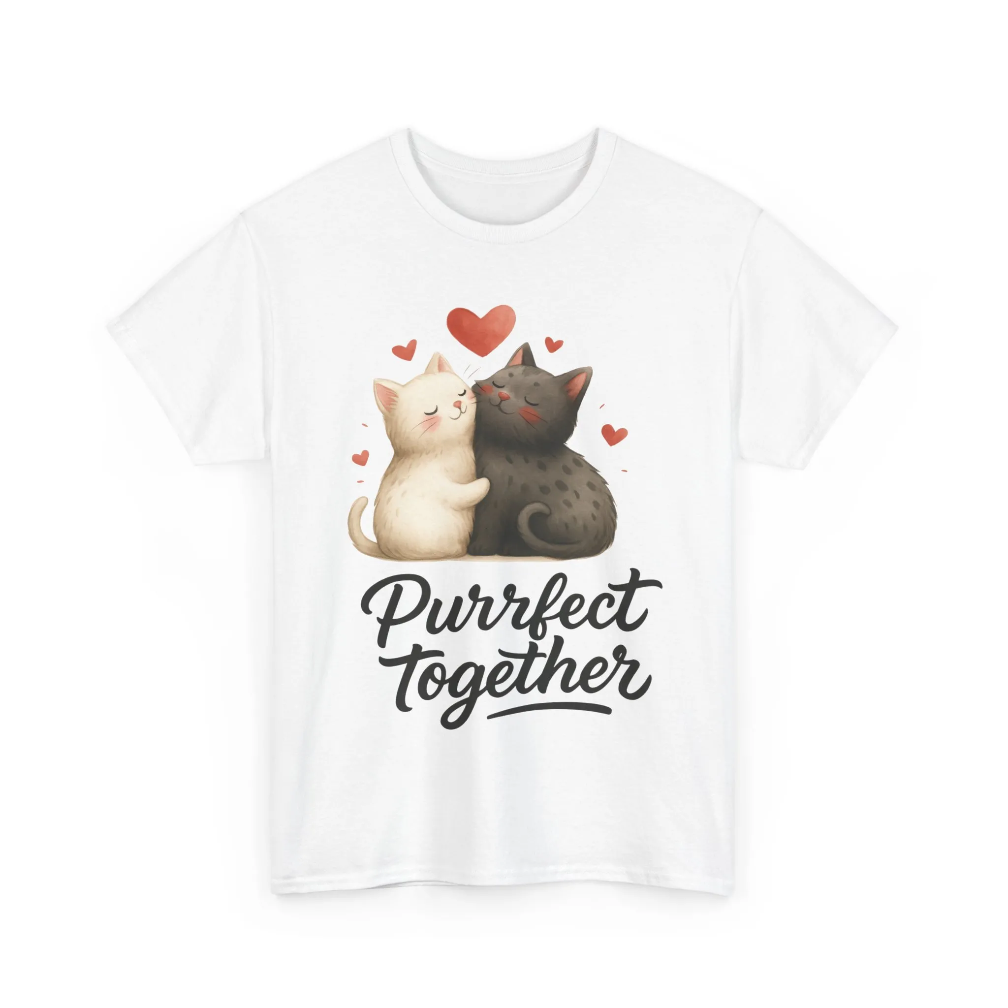 Purrfect Together Cat Tee, Cute Cat Lovers Gift, Funny Animal T-Shirt, Unisex Cotton Graphic Tee, Perfect for Valentine's Day, Pet [...] - Image 2