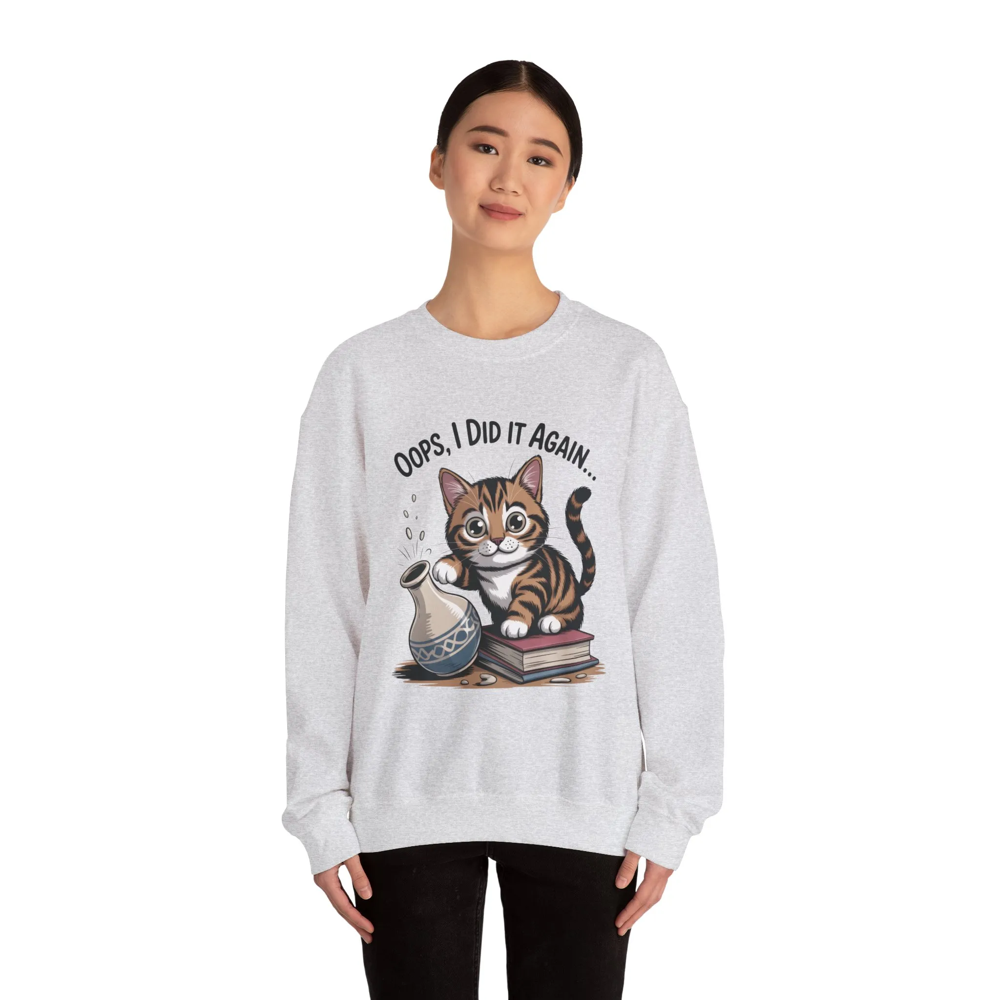 Cute Cat Oops! I Did It Again Sweatshirt, Funny Pet Lover Gift, Cozy Crewneck for Cat Moms, Purrfect for Birthdays, Casual Wear - Image 29