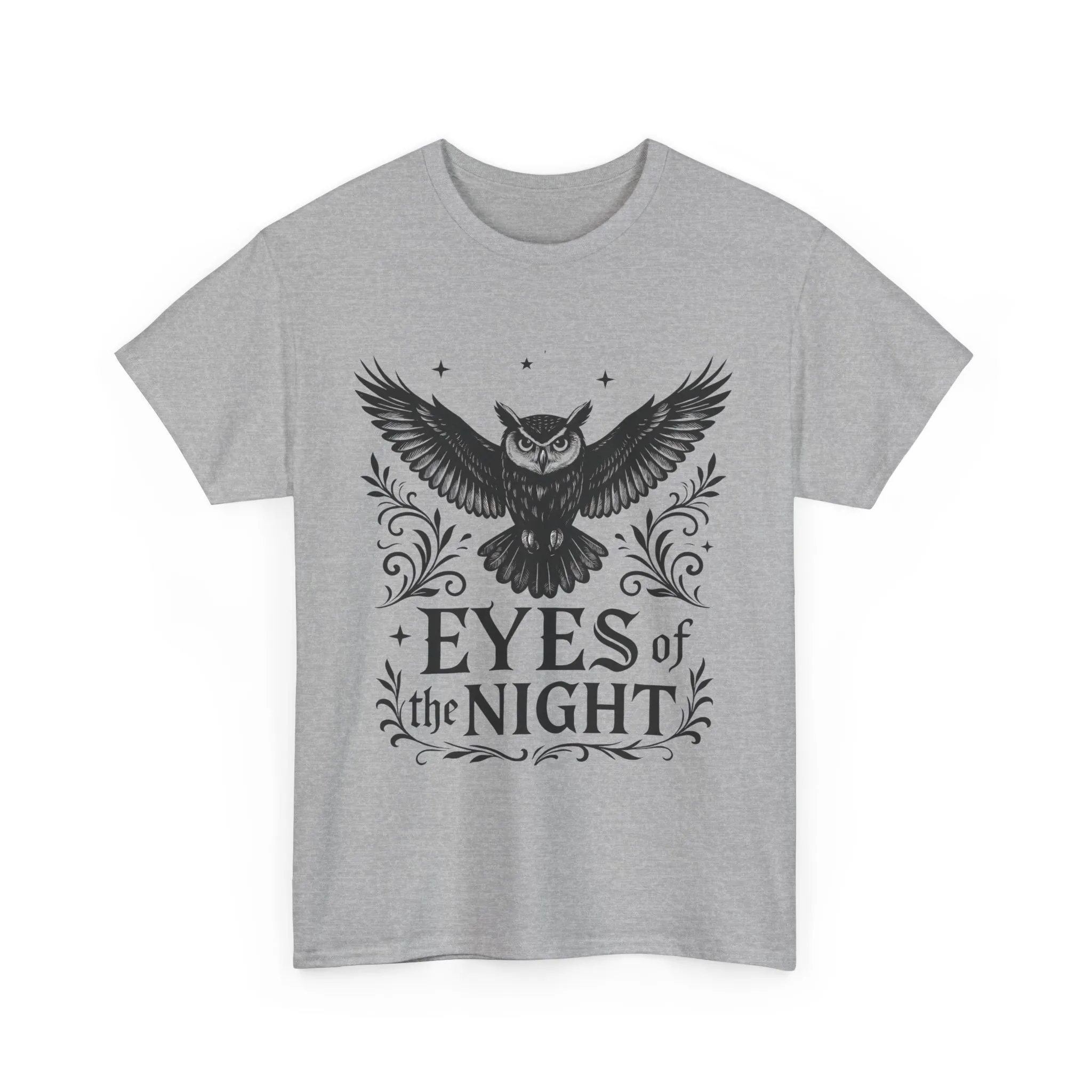 Cool Owl Graphic Unisex Heavy Cotton Tee, Flying Owl Art T-Shirt, Animal Print Tee, Gothic Bird Graphic Tee, Mens Gothic Style Shirt - Image 7