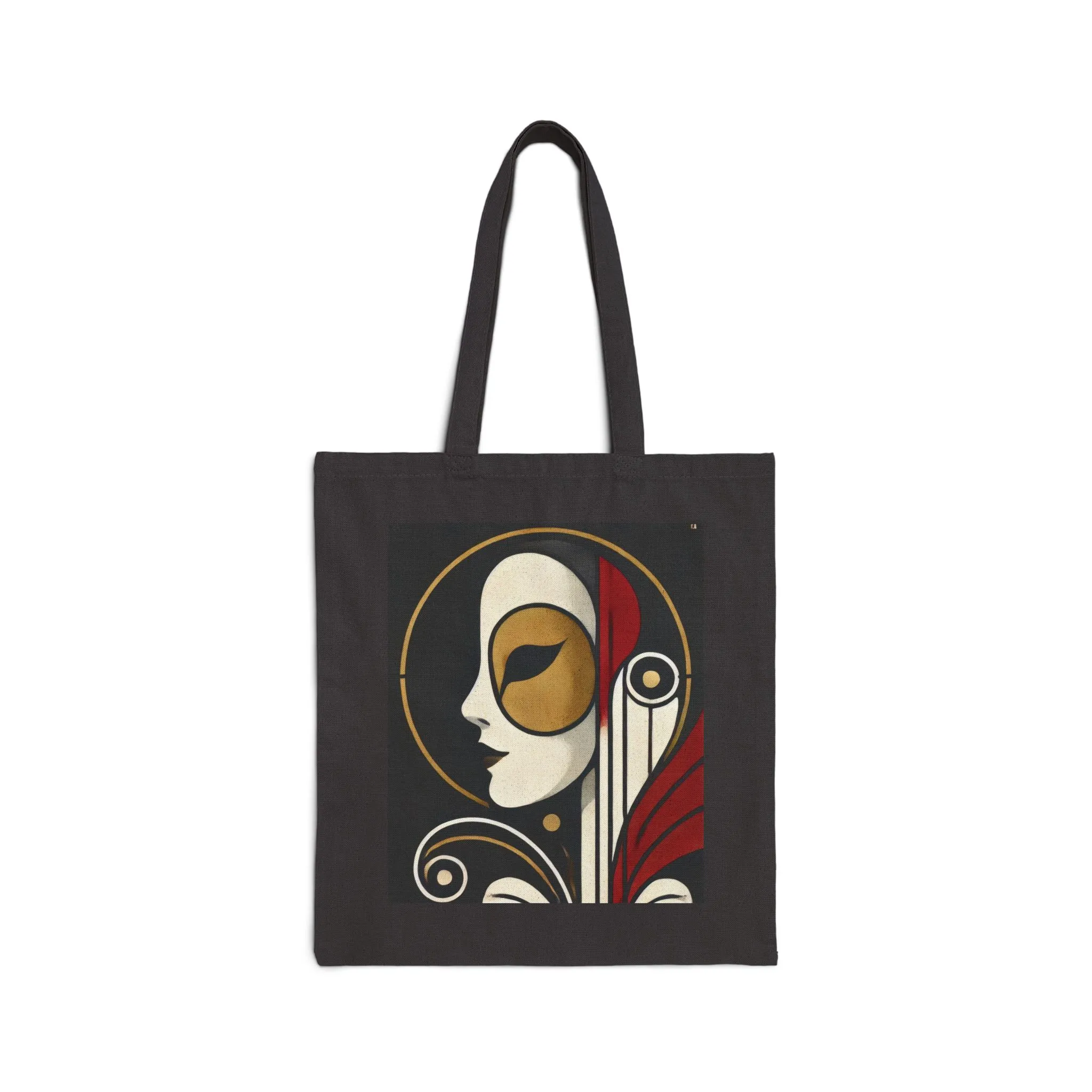 Art Deco Woman Tote Bag, Elegant Geometric Face Design, Modern Vintage Style Canvas Bag for Art Lovers, Artistic Cotton Canvas Tote Bag - Image 2