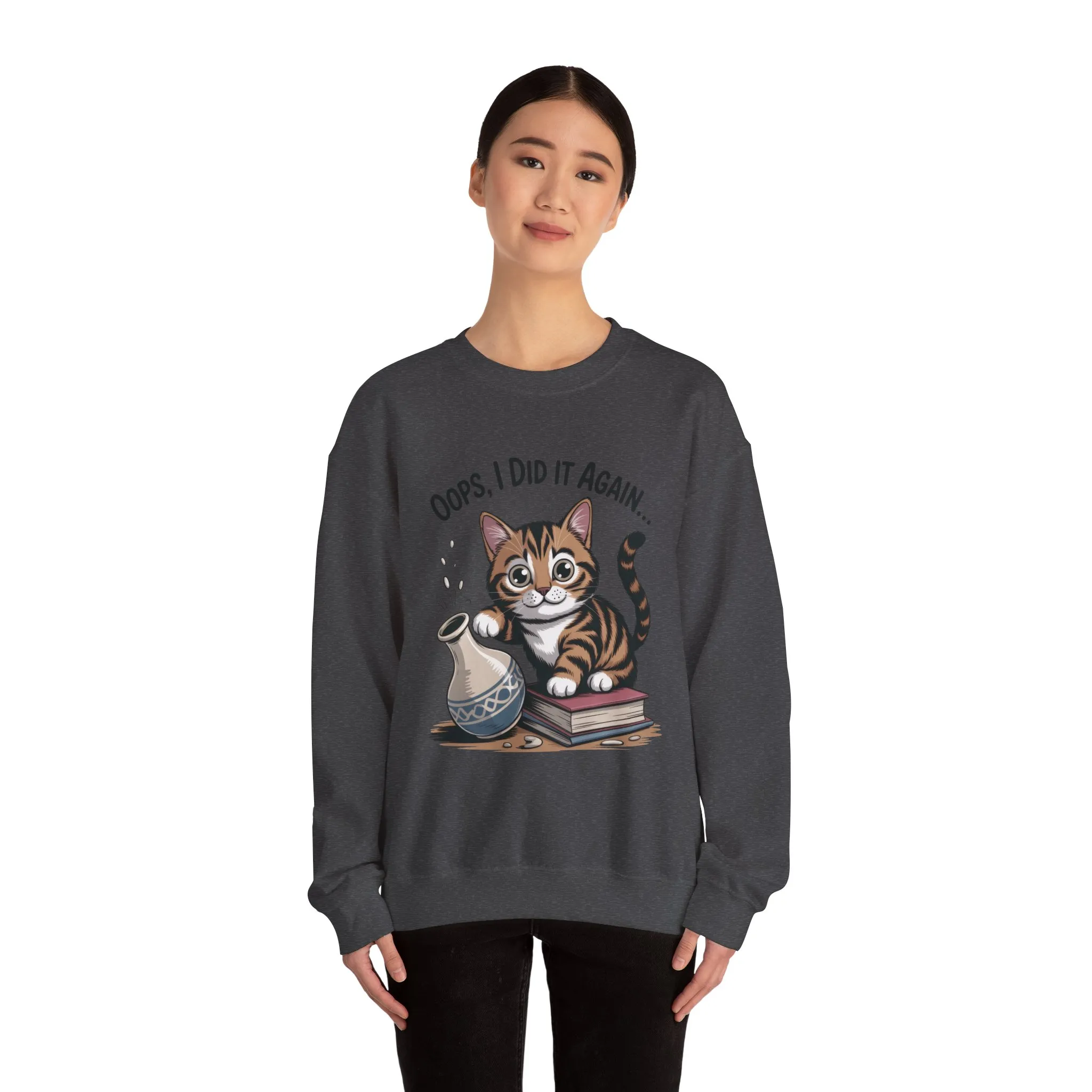 Cute Cat Oops! I Did It Again Sweatshirt, Funny Pet Lover Gift, Cozy Crewneck for Cat Moms, Purrfect for Birthdays, Casual Wear - Image 11