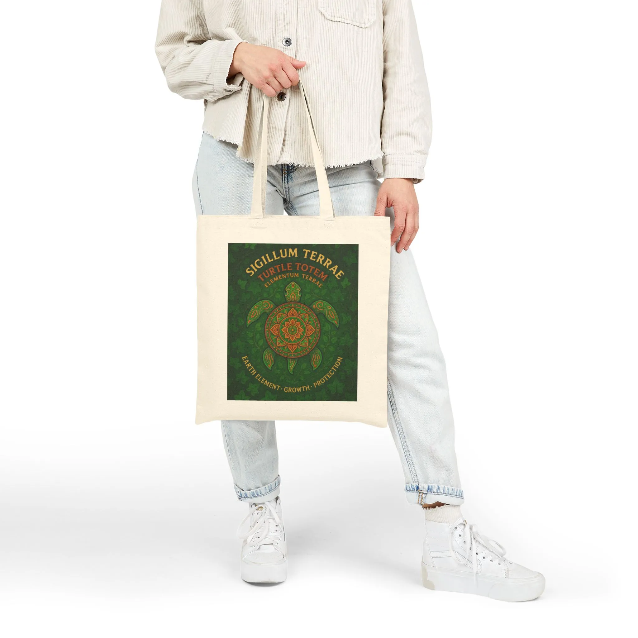 Earth Element Turtle Mandala Tote Bag, Sigillum Terrae, Growth & Protection, Four Elements Series Canvas Bag, Gift for Nature Lovers - Image 3