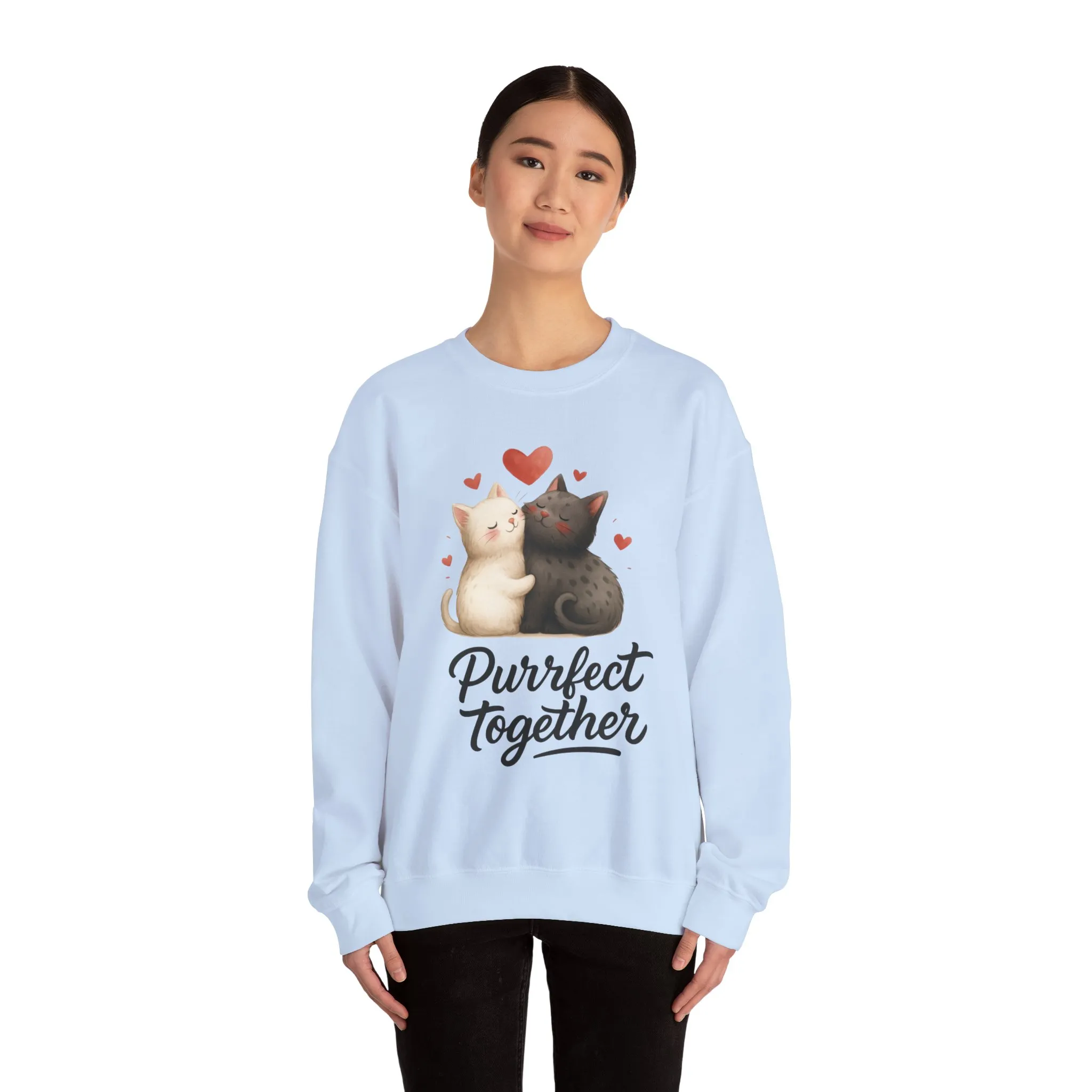 Cute Cat Couple Womens Sweatshirt, Purrfect Together Sweater, Gift for Cat Lovers, Cozy Crewneck for Valentine's Day, Animal Lover Apparel - Image 14