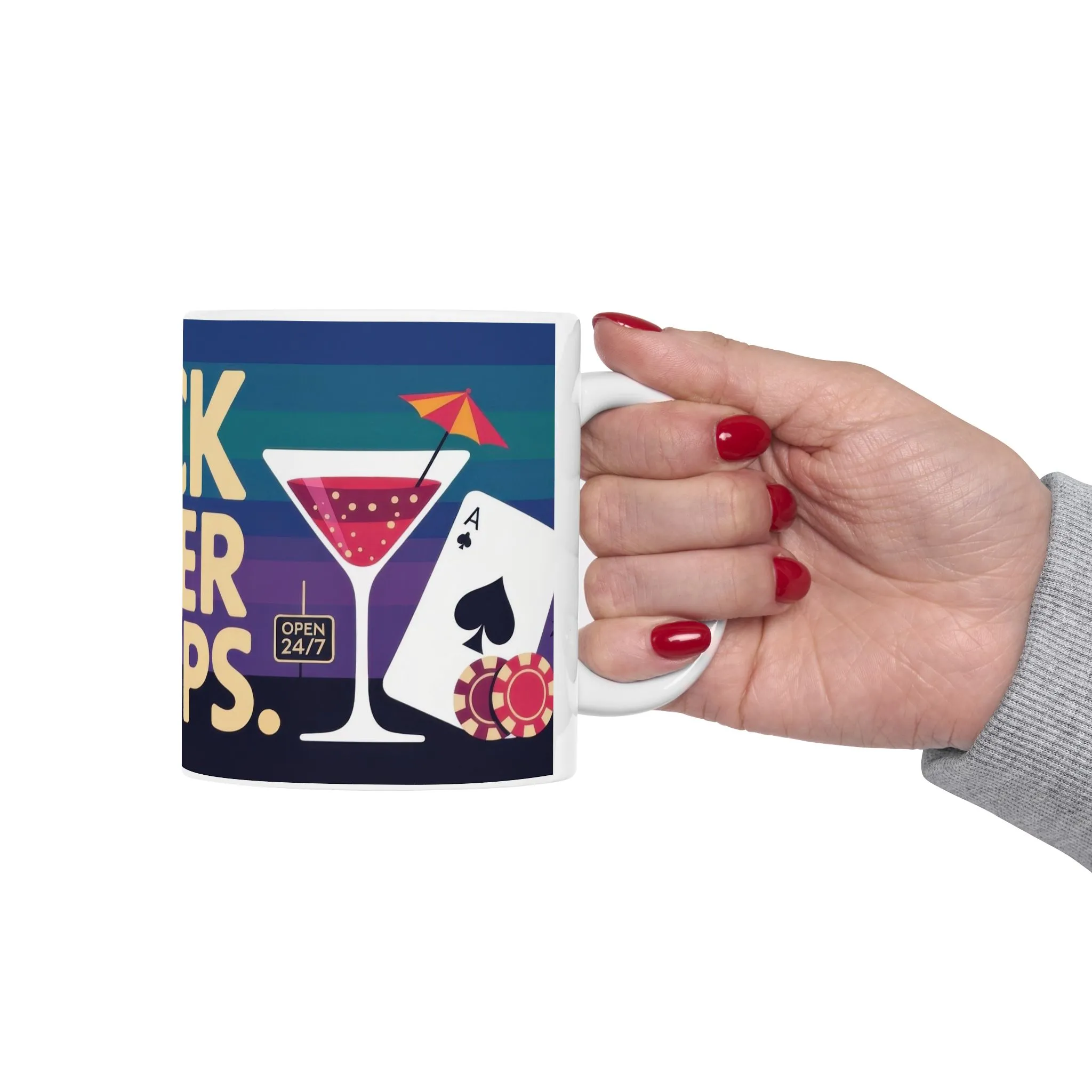 LUCK NEVER SLEEPS Mug, Retro Vegas Slot Machine Coffee Cup, Casino Gift, Gambling Lover Gift Idea, Perfect for Gamers, Poker Nights - Image 7