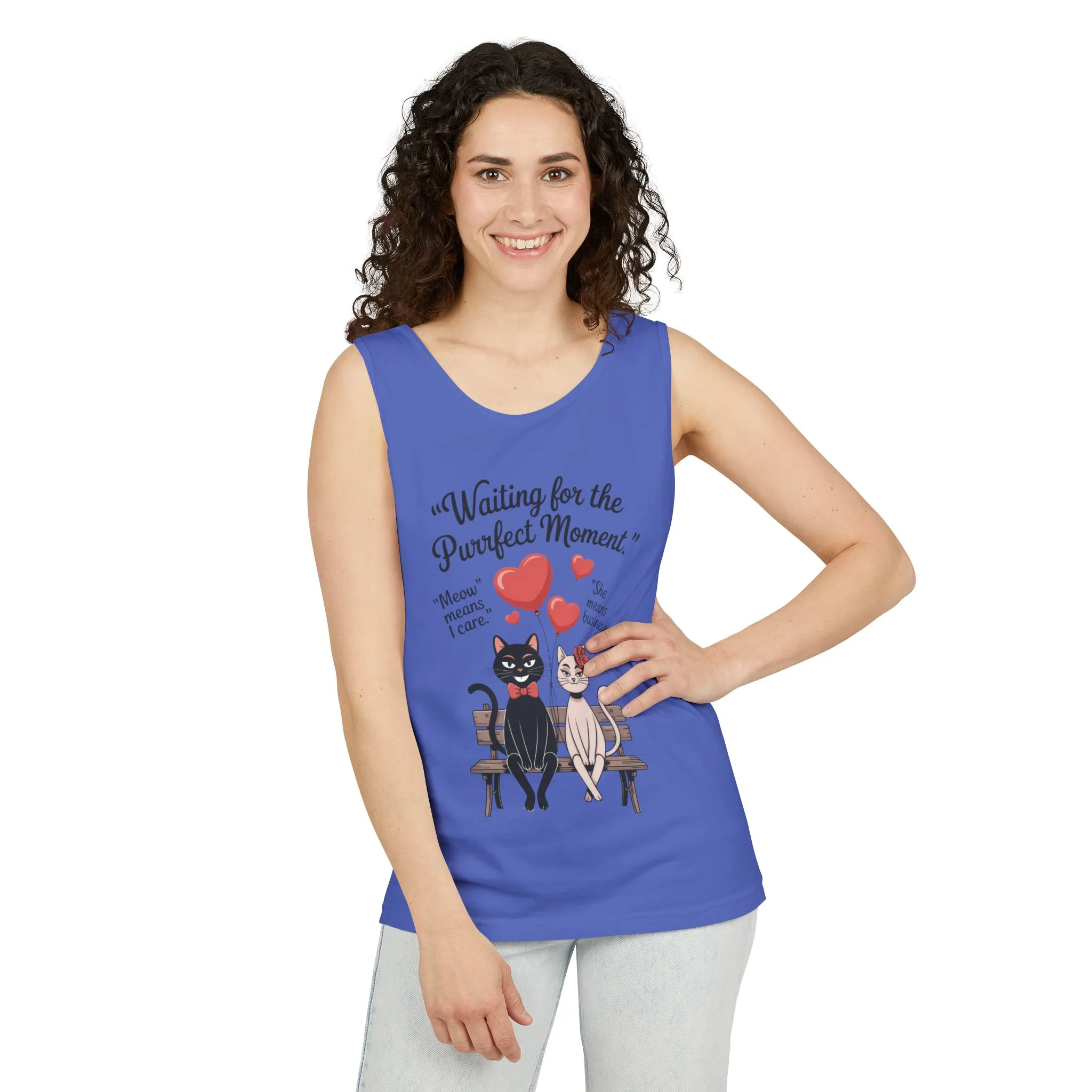 Cute Cat Lovers Tank, Womens Heavy Cotton Tank Top for Pet Owners, Funny Cat Tee, Gift for Cat Lovers, Casual T-Shirt, Animal Art Tee - Image 45