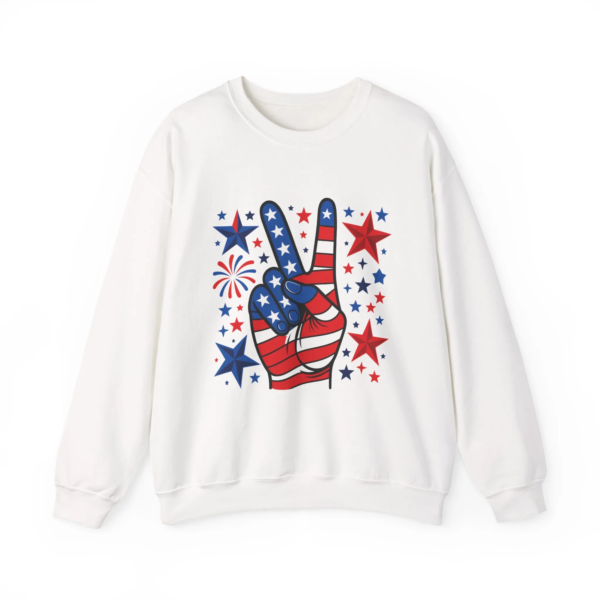 Patriotic Peace Crewneck Sweatshirt - Unisex Heavy Blend, 4th of July Clothing, Peace Sign Design, Casual Wear, Gift for Him/Her - Image 5