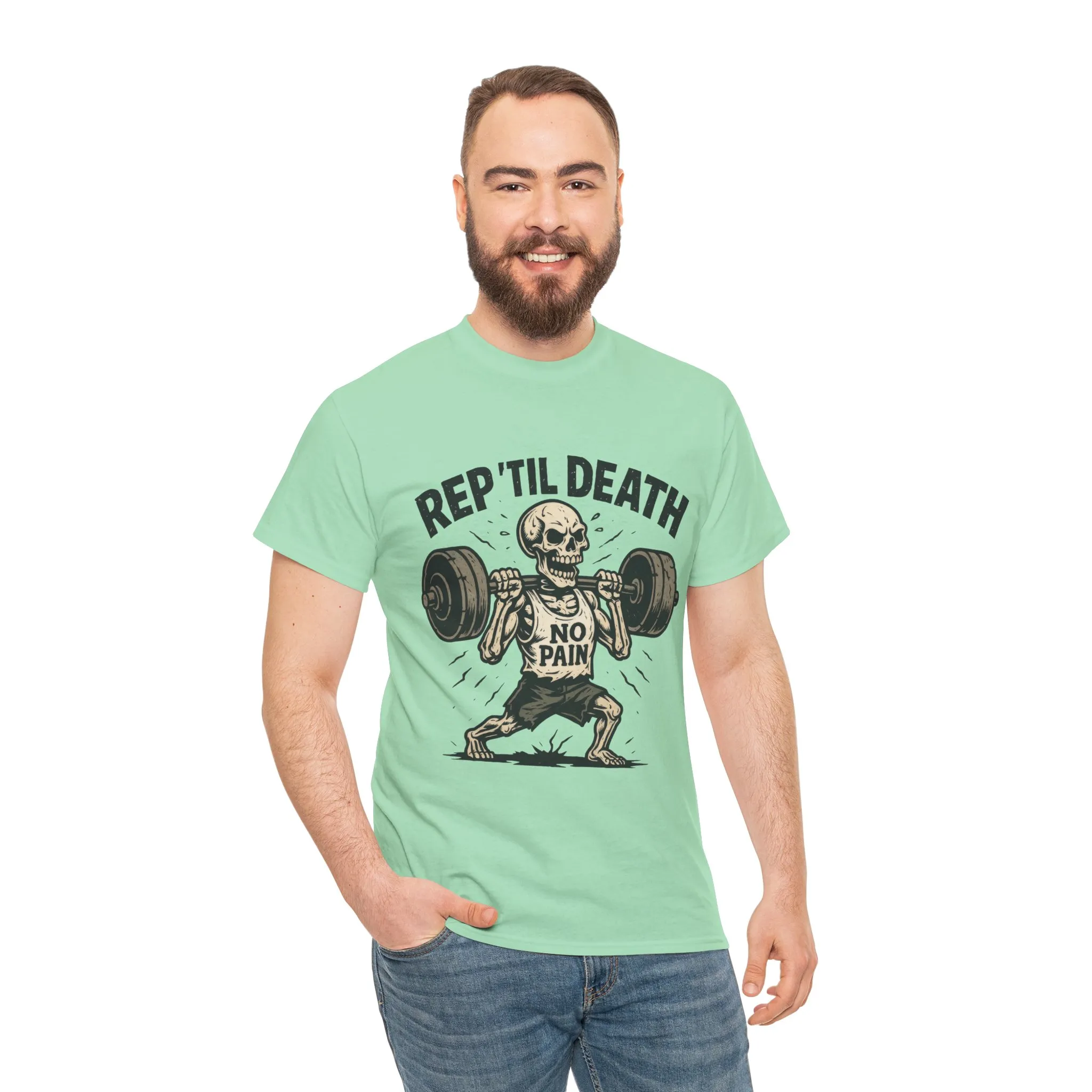 Mens Hardcore Fitness Shirt, No Pain Skeleton Workout Tee, Shirt for Fitness Lovers, Humor Gift for Bodybuilders, Rep Til Death Workout Tee - Image 24