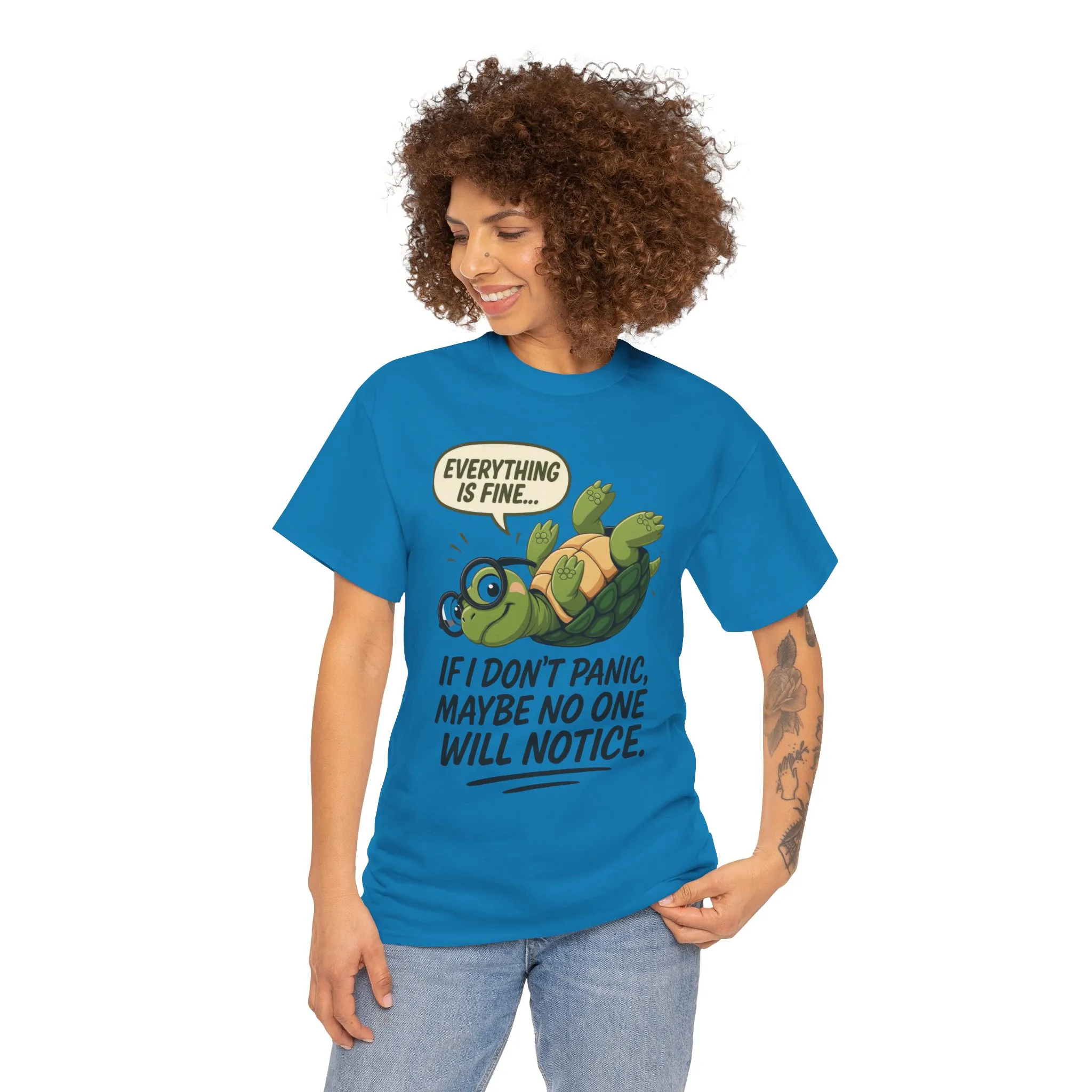 Everything is Fine Turtle Tee, Funny Unisex Cotton Tee, Cute Animal Shirt, Social Anxiety Joke, Great for Humor, Positive message t-shirt - Image 36
