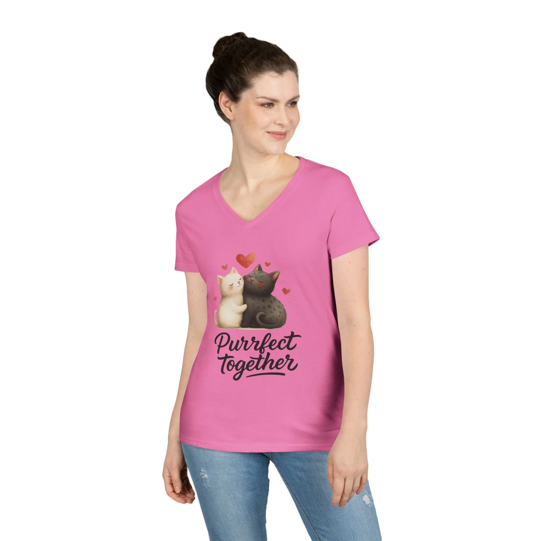 Cute Cat Love V-Neck T-Shirt, Animal Lover Gift, Valentine's Day Shirt, Cat Mom Gift, Cute Graphic Tee - Image 24