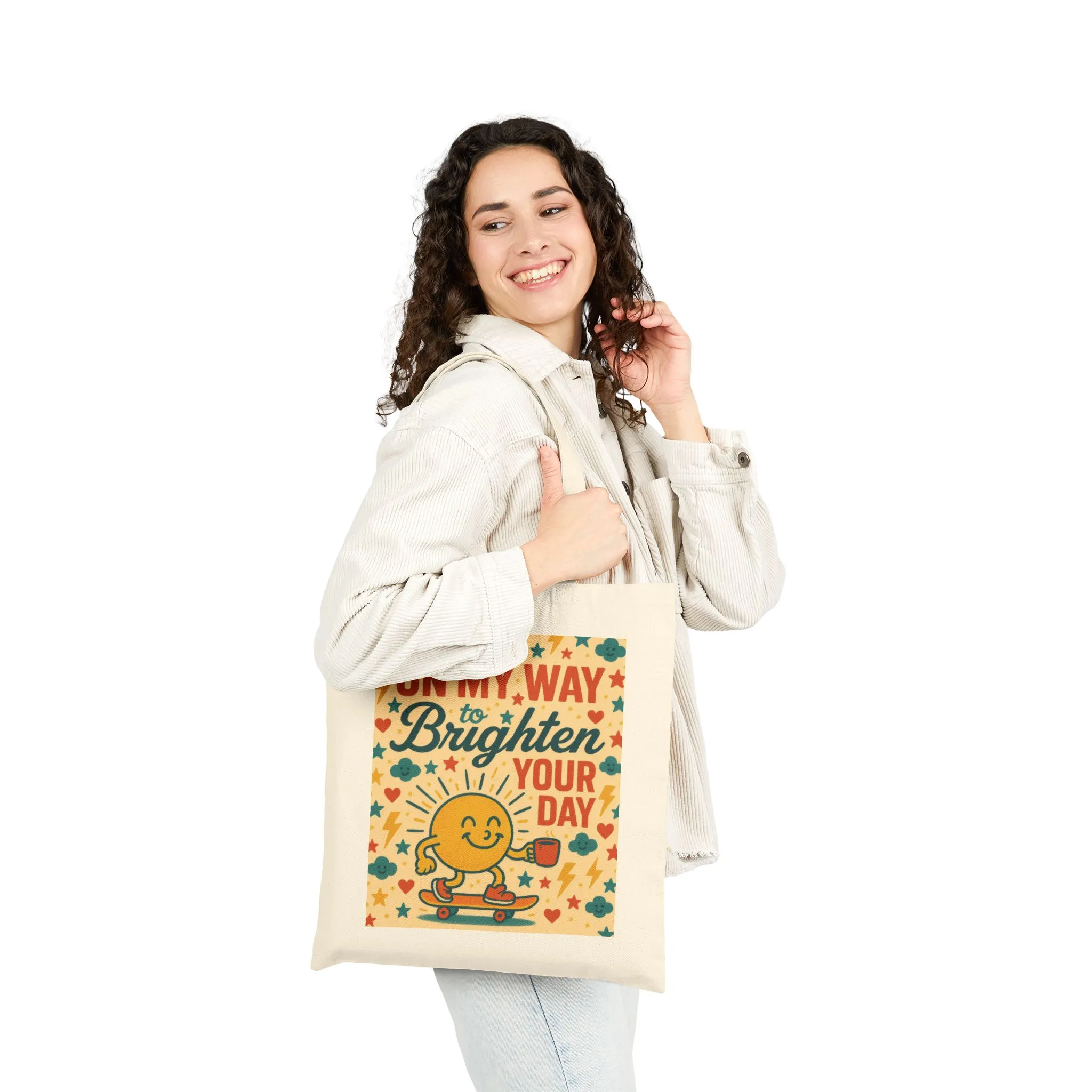 Brighten Your Day Cotton Canvas Tote Bag - Fun Grocery Bag, Eco-Friendly Gift, Beach Bag, Shopping Tote, Reusable Bag - Image 3