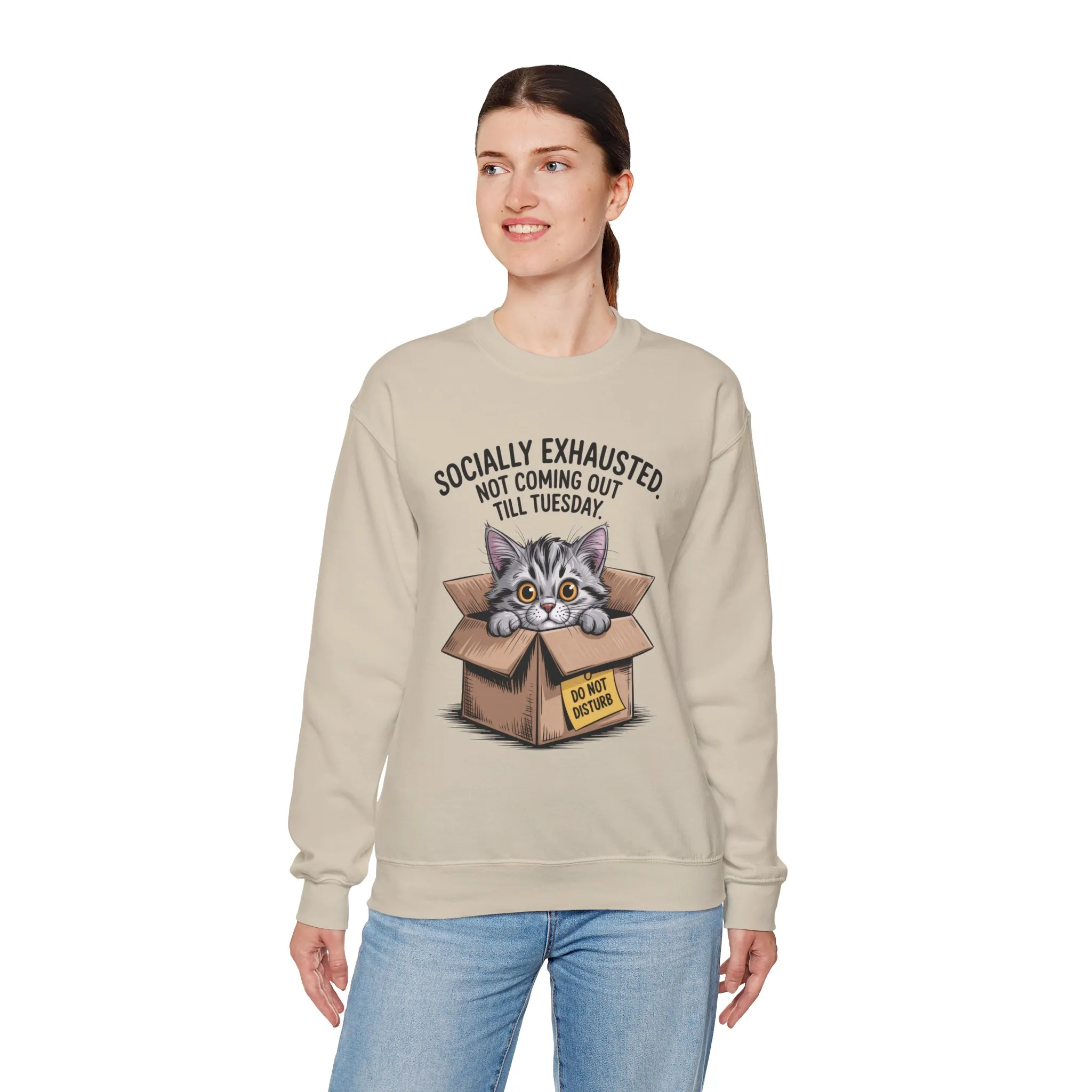 Socially Exhausted Cat Sweatshirt, Funny Cat Crewneck, Gift for Cat Lovers, Cozy Unisex Pullover, Weekend Comfort Apparel - Image 30