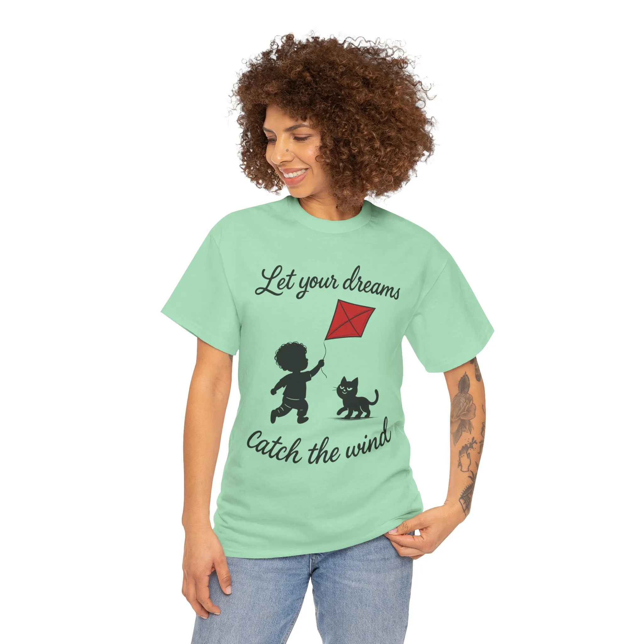 Cute Kid and Cat Design T-Shirt, Playful Gift for Cat Lovers, Summer Style, Cat Lover T-Shirt, Gift for Cat Owners, Women's Cotton T-Shirt - Image 11