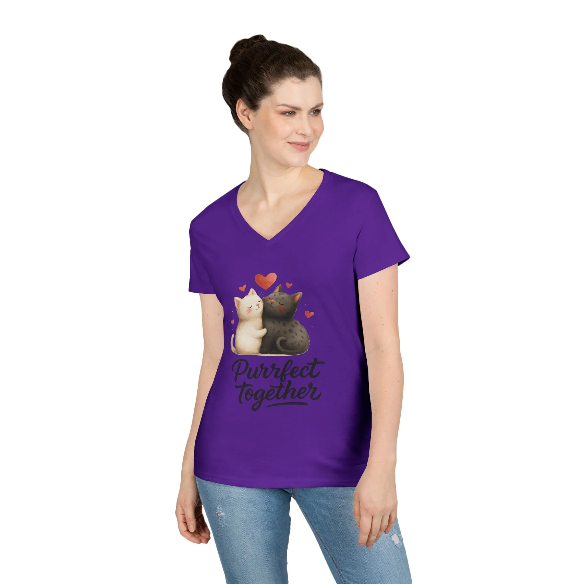 Cute Cat Love V-Neck T-Shirt, Animal Lover Gift, Valentine's Day Shirt, Cat Mom Gift, Cute Graphic Tee - Image 21
