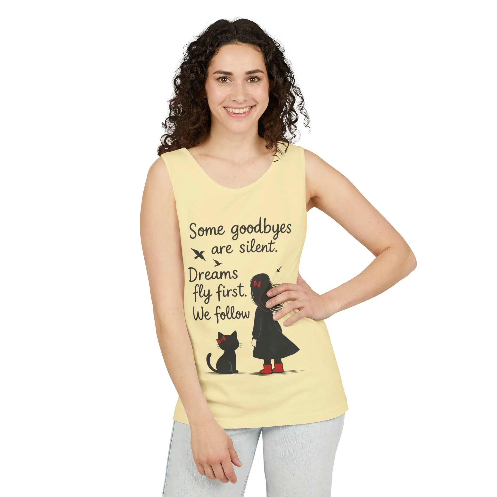 Minimalist Tank Top, Womens Tank, Girl & Cat Art Print, Emotional Lightweight Summer Shirt, Inspirational Apparel, Cat Lover Gift - Image 9