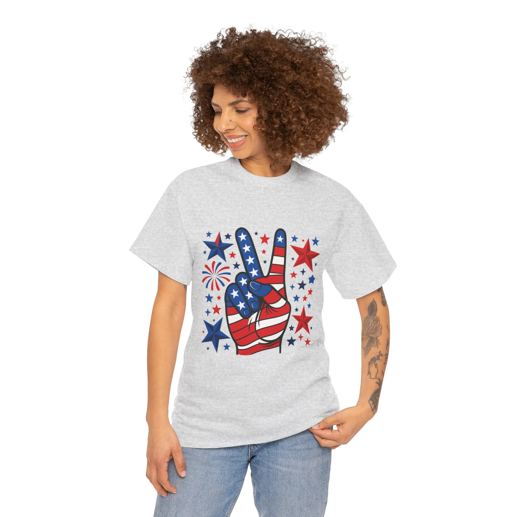 Patriotic Peace Hand Unisex Heavy Cotton Tee - Ideal for July 4th, Independence Day, Celebrations, Casual Wear, Everyday Style - Image 8
