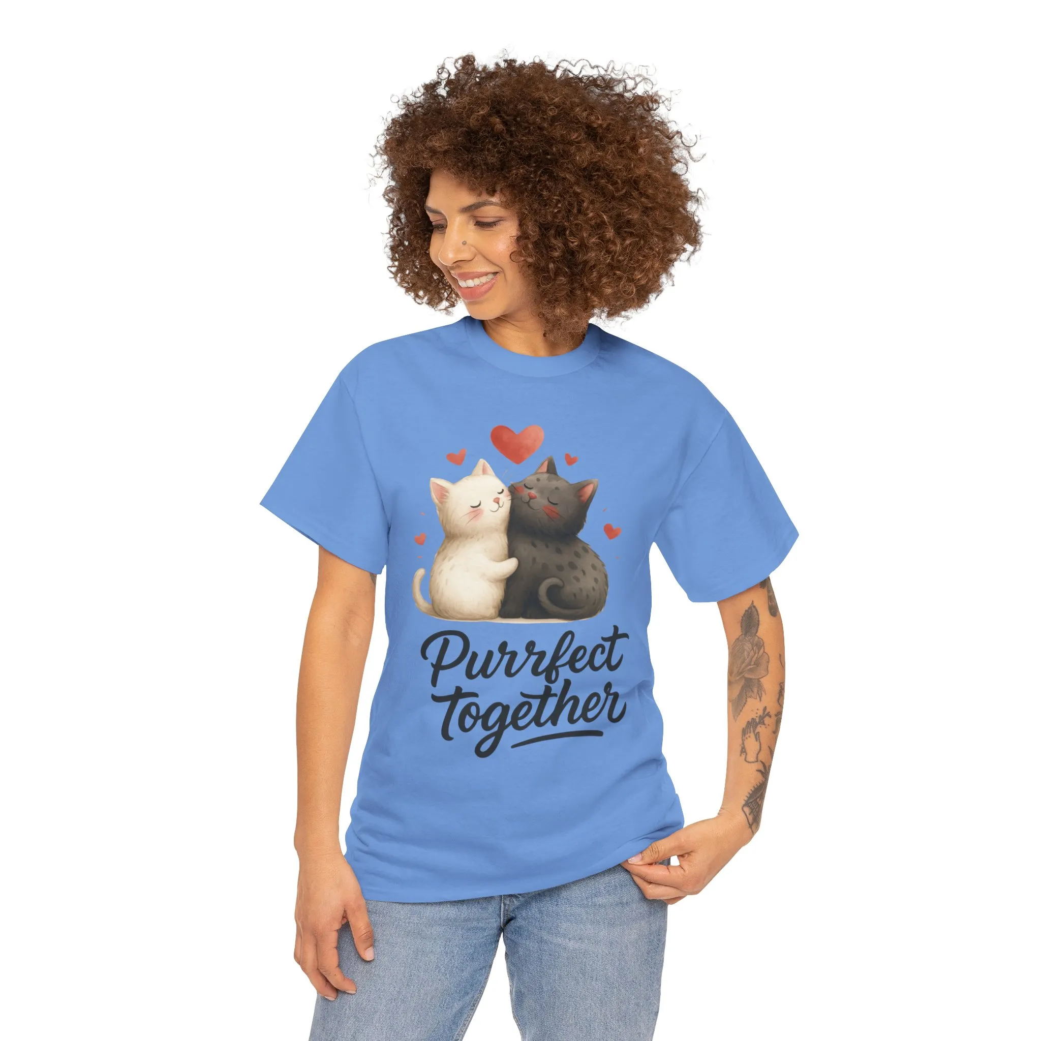 Purrfect Together Cat Tee, Cute Cat Lovers Gift, Funny Animal T-Shirt, Unisex Cotton Graphic Tee, Perfect for Valentine's Day, Pet [...] - Image 14