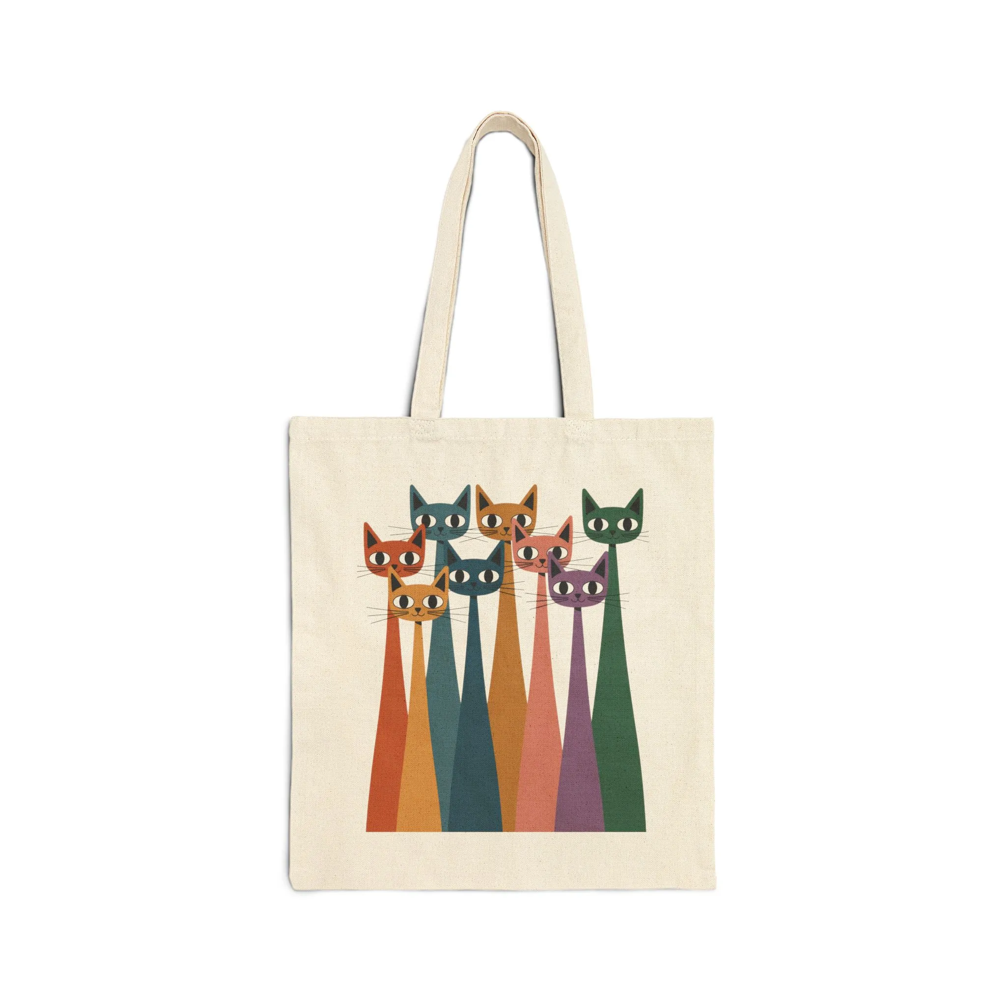 Colorful Cat Design Cotton Canvas Tote Bag, Eco-Friendly Shopping Bag, Gift for Cat Lovers, Fun Pet Accessory, Travel Tote - Image 2