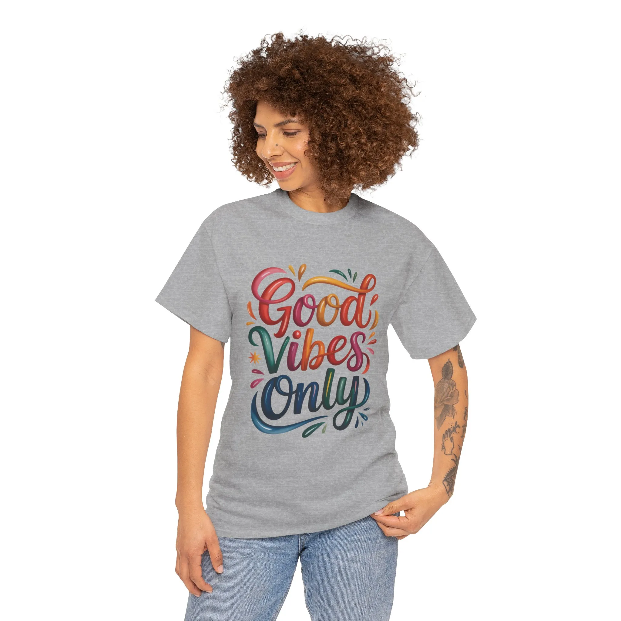 Good Vibes Only Womens Heavy Cotton Tee, Casual Wear, Gift for Friends, Relaxed Fit, Summer Style, Positive Affirmation Shirt - Image 8