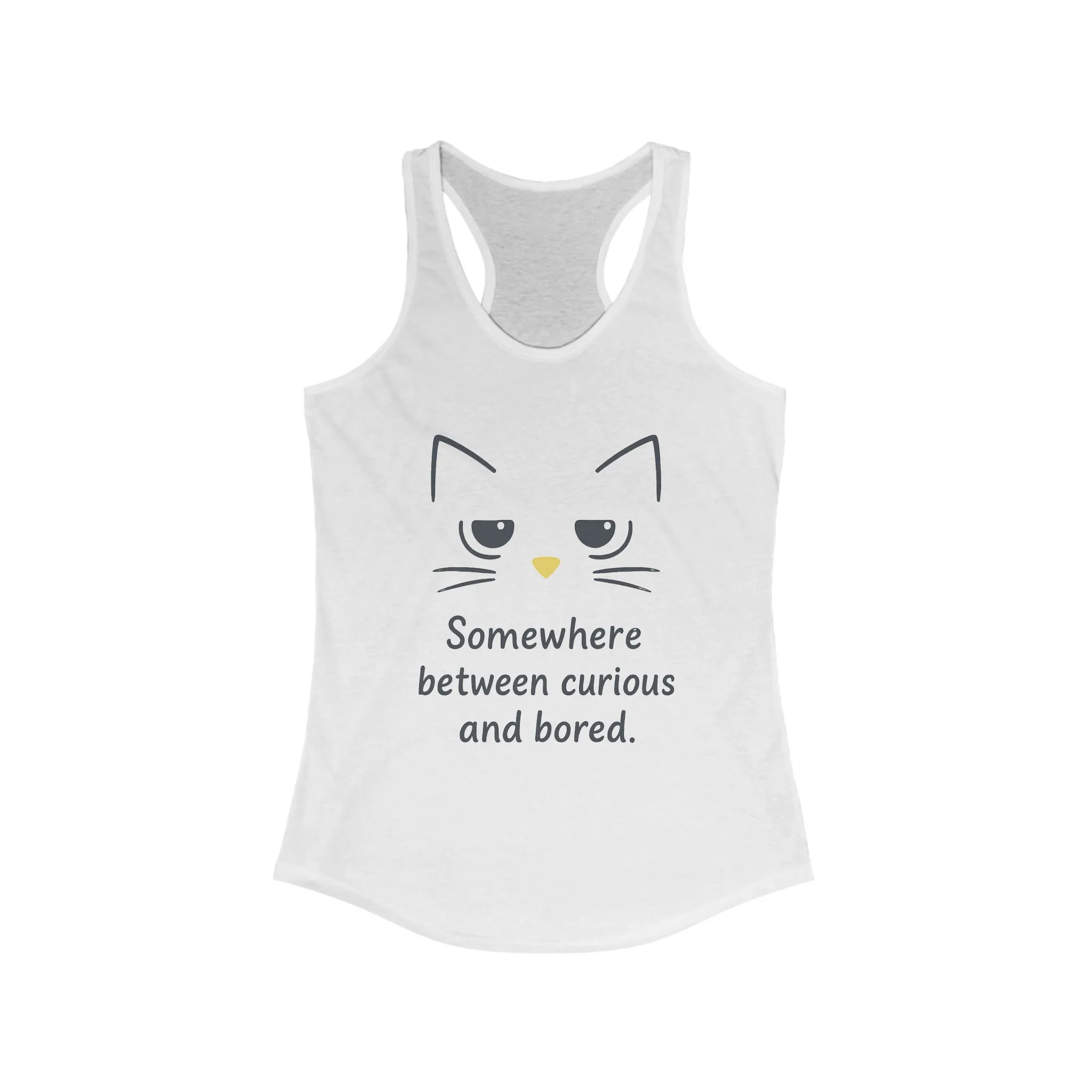 Curious & Bored Cat Tank Top, Women's Racerback Tee, Cute Cat Lover Gift, Fun Workout Top, Summer Casual Wear, Relaxed Fit Shirt - Image 3