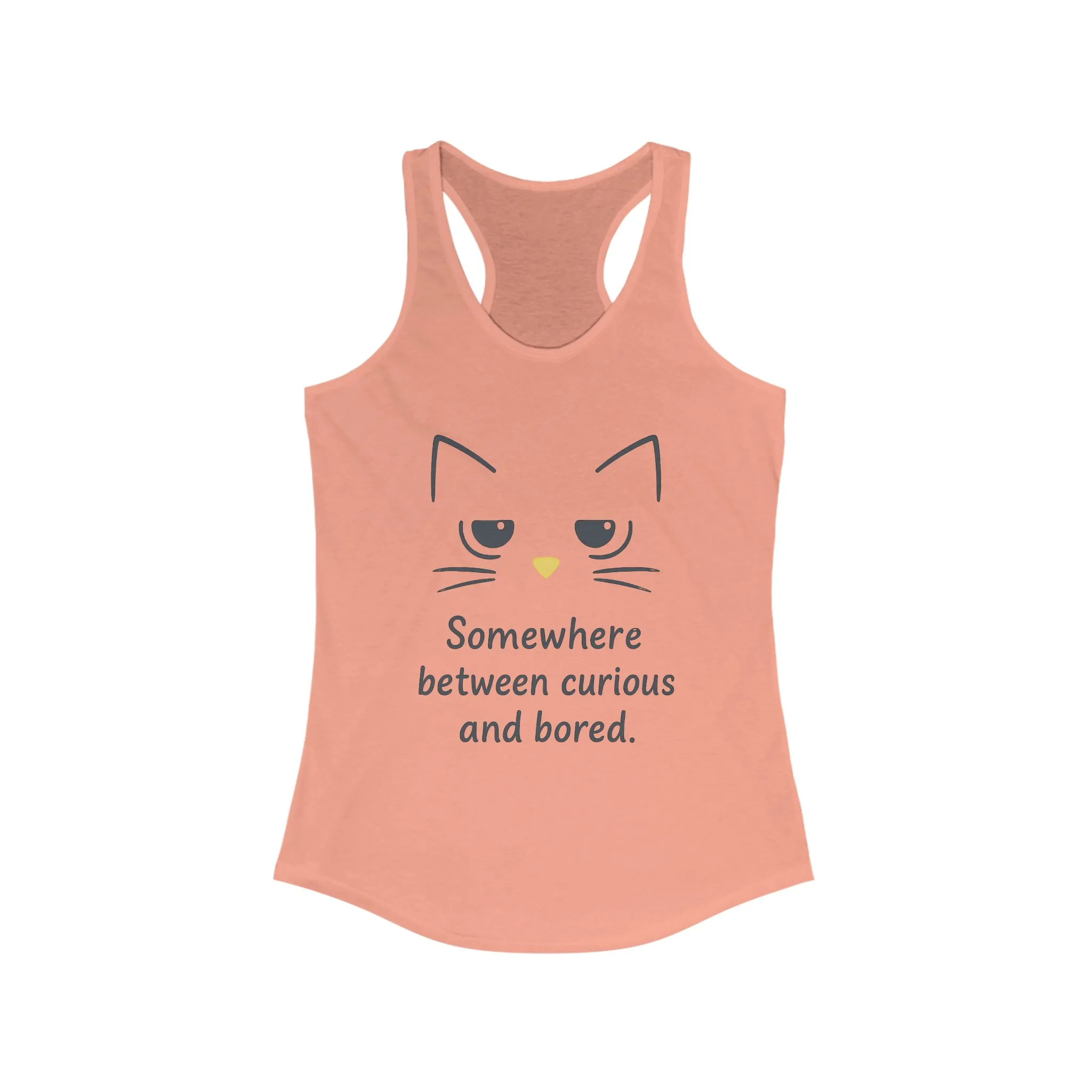 Curious & Bored Cat Tank Top, Women's Racerback Tee, Cute Cat Lover Gift, Fun Workout Top, Summer Casual Wear, Relaxed Fit Shirt - Image 5