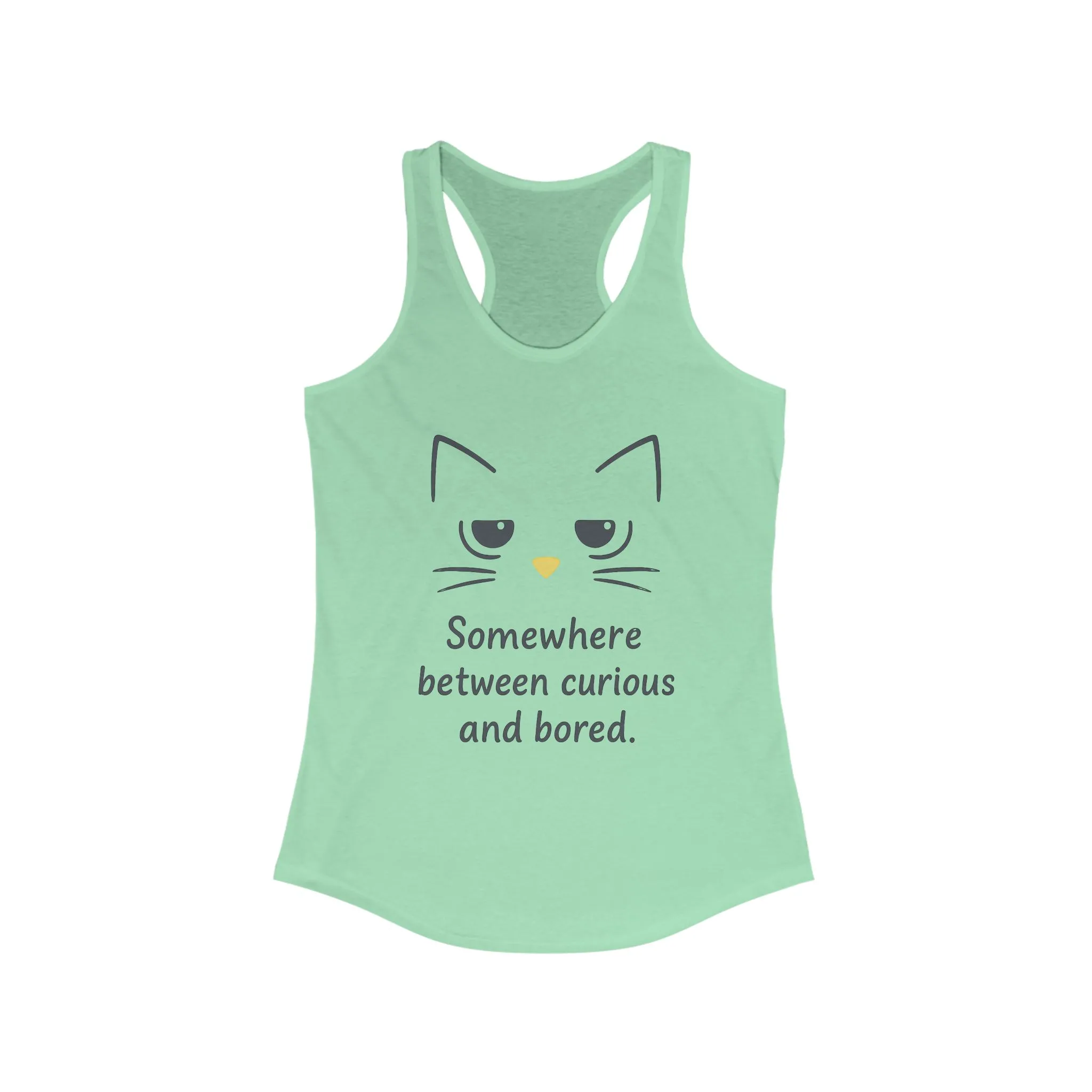 Curious & Bored Cat Tank Top, Women's Racerback Tee, Cute Cat Lover Gift, Fun Workout Top, Summer Casual Wear, Relaxed Fit Shirt - Image 9