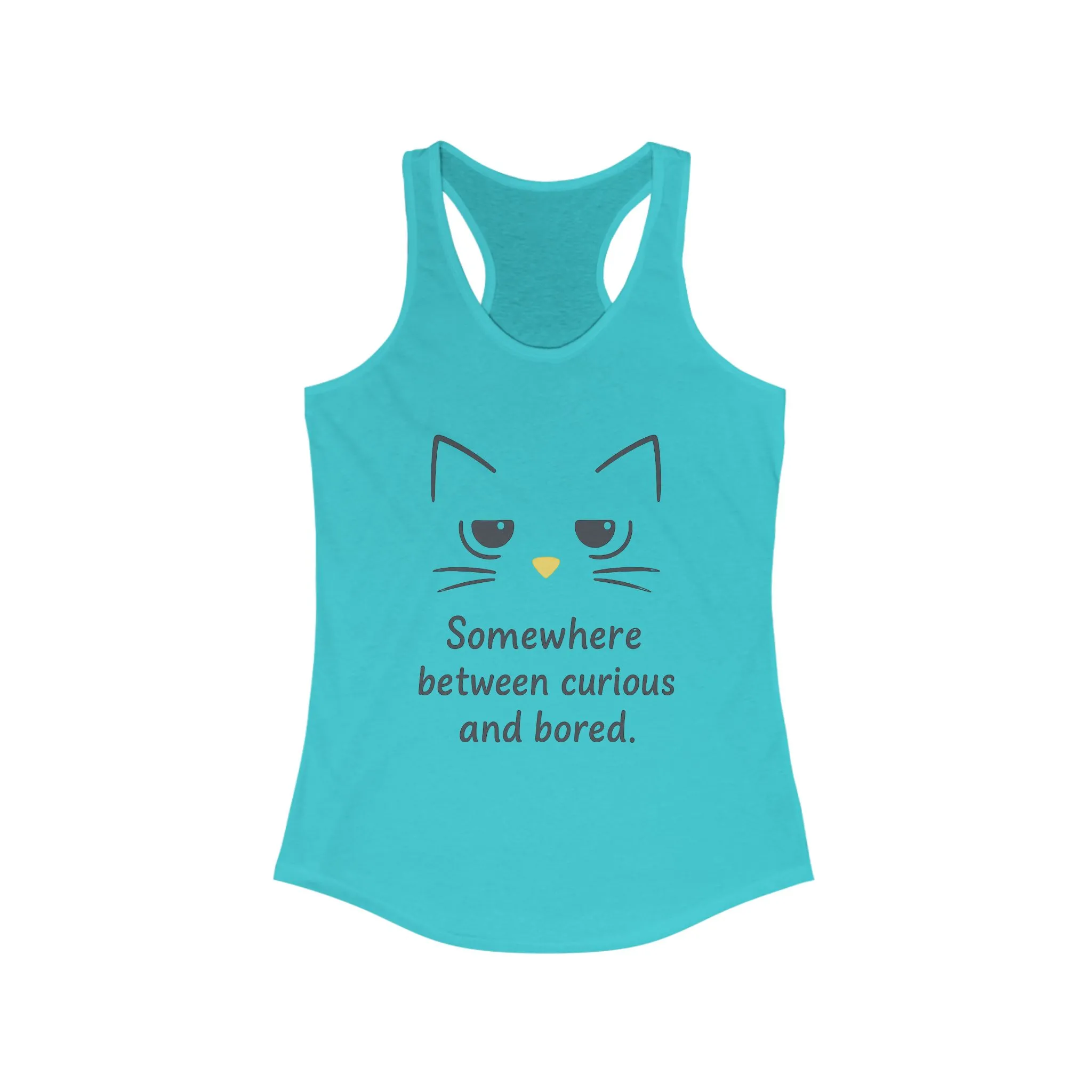 Curious & Bored Cat Tank Top, Women's Racerback Tee, Cute Cat Lover Gift, Fun Workout Top, Summer Casual Wear, Relaxed Fit Shirt - Image 11
