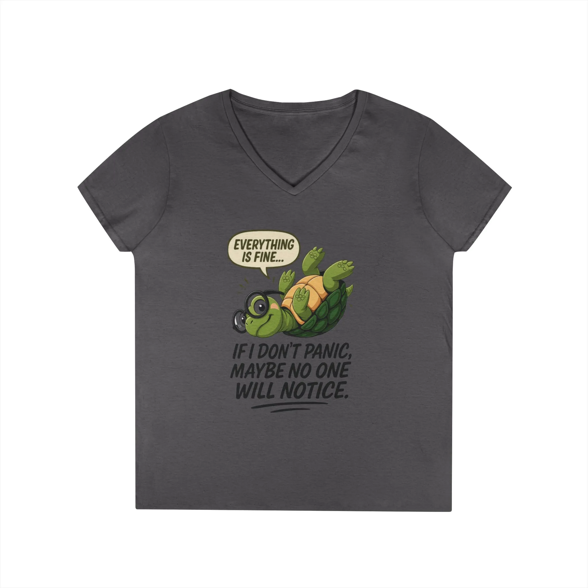 Cute & Comfy Turtle V-Neck T-Shirt, Everything is fine.. design, Gift for Animal Lovers, Casual Wear, Fun Quotes, Positive message tee - Image 13