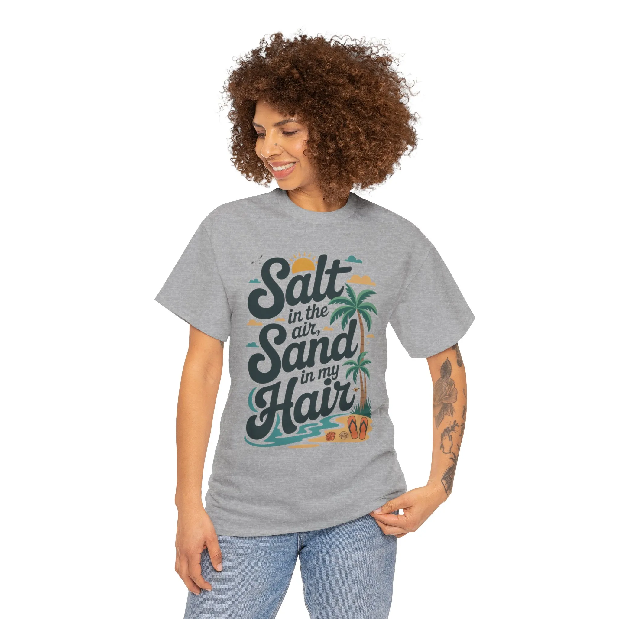 Salt in the Air Sand in My Hair Shirt, Beach Summer Vibes Graphic T-Shirt, Tropical Ocean Palm Design, Ocean-Themed Shirt, Gift Beach Lovers - Image 23