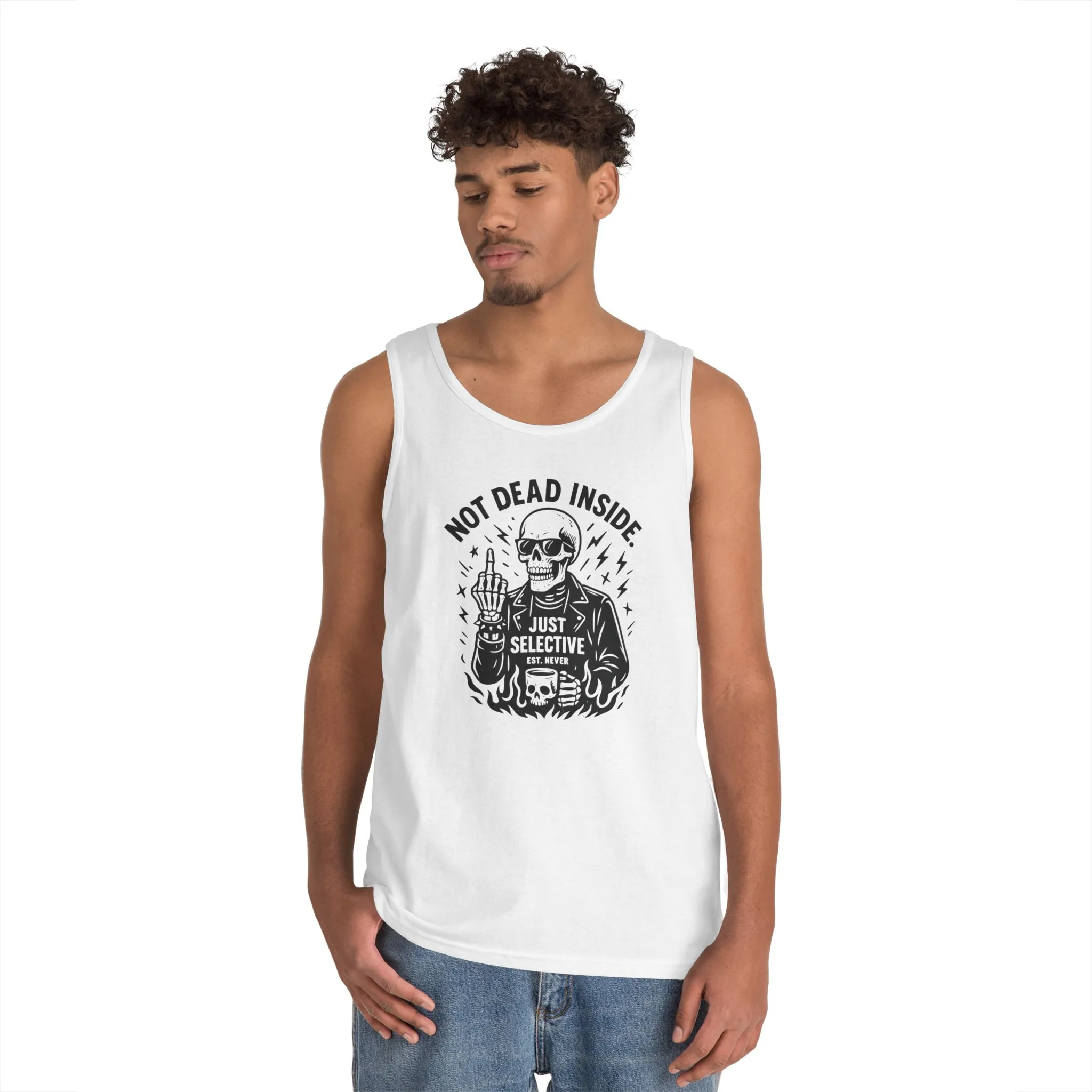 Mens Dark Humor Graphic Tank Top, Not Dead Inside, Funny Graphic Tee, Gifts for Him, Halloween, Occasions, Funny Skeleton Tee - Image 5