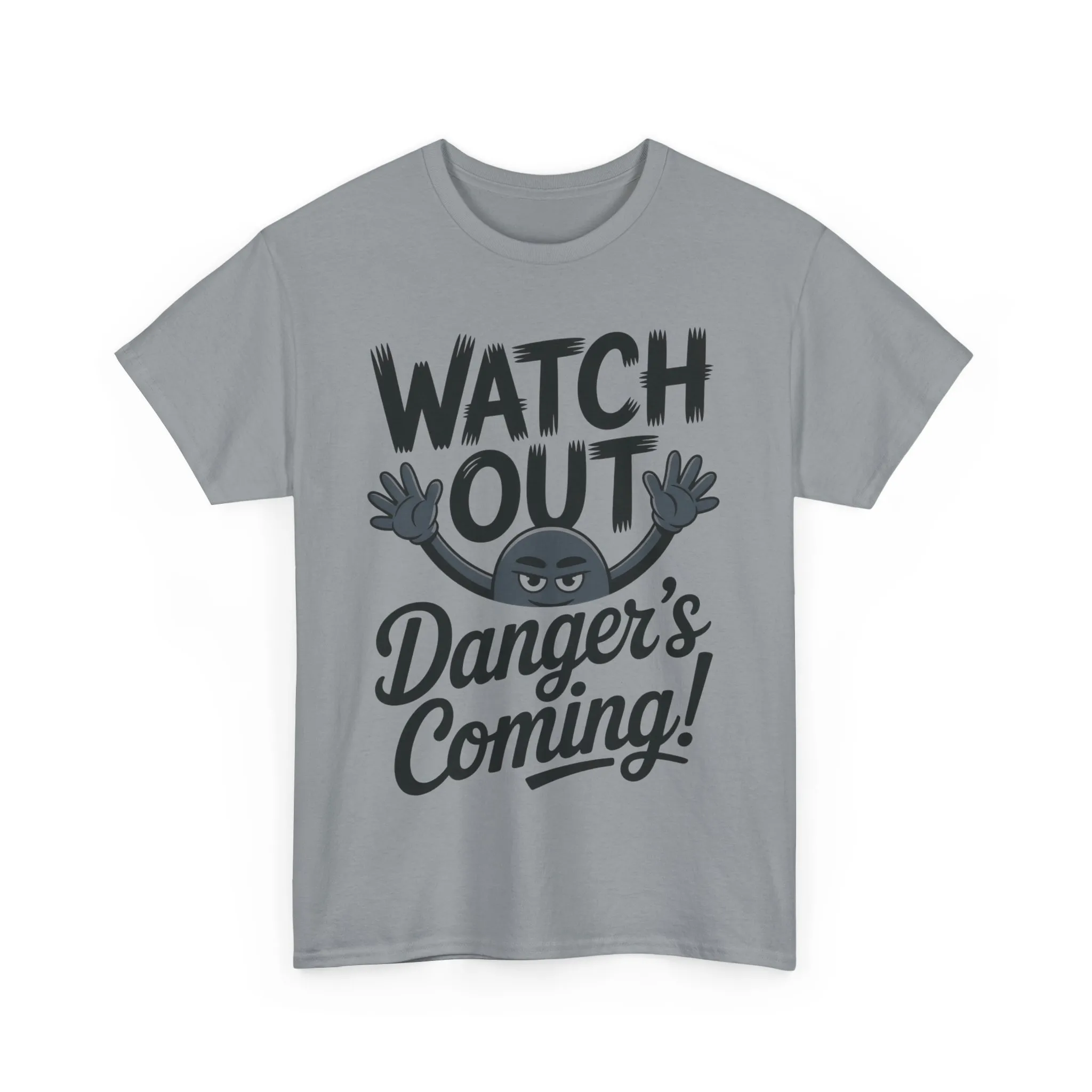 Funny "Watch Out" Cartoon Character T-Shirt, Sketch Style Unisex Heavy Cotton Tee, Minimalist Humorous Graphic Tee, Gift for Him/Her - Image 2